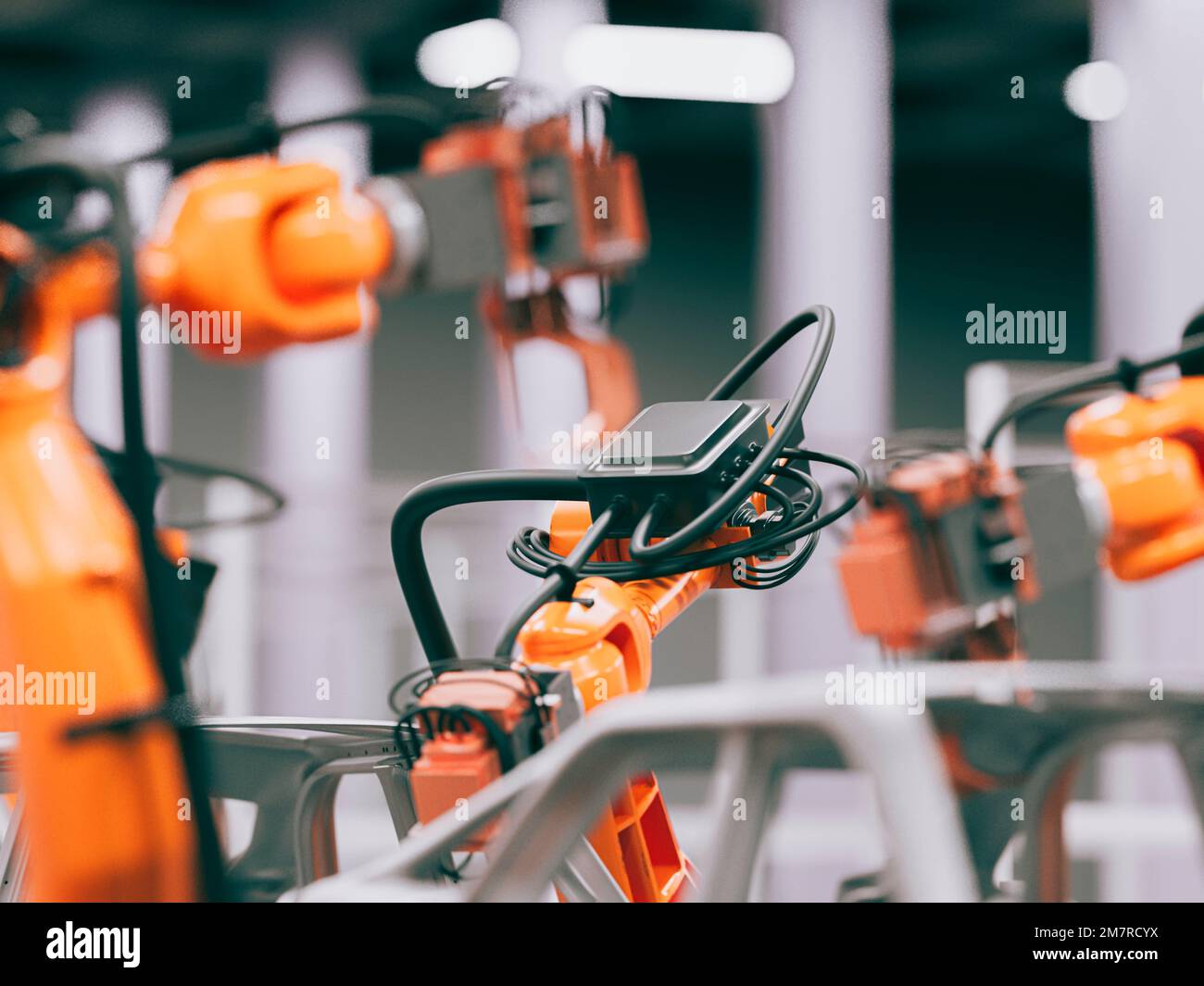 Élément central de la chaîne de production automobile de robots dans les usines intelligentes. 3D Illustration Banque D'Images