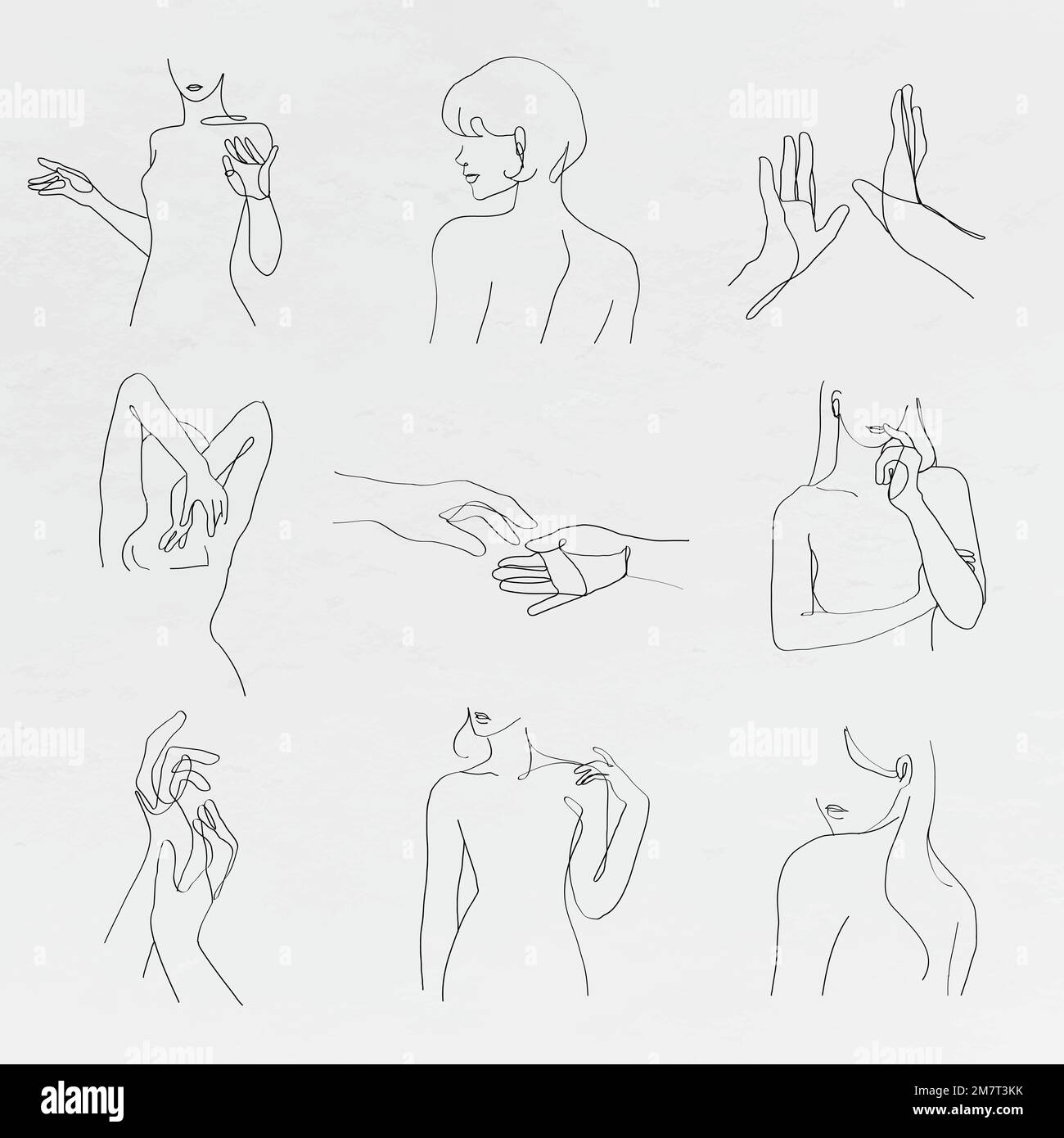 Esthétique Woma’s body vector line art jeu de dessins minimum en niveaux de gris Illustration de Vecteur