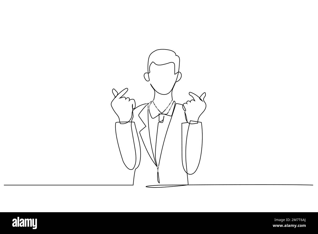 Illustration de l'homme d'affaires asiatique montrant le cœur du doigt coréen exprimer sa sympathie ou une sympathie similaire. Un art de style ligne Illustration de Vecteur