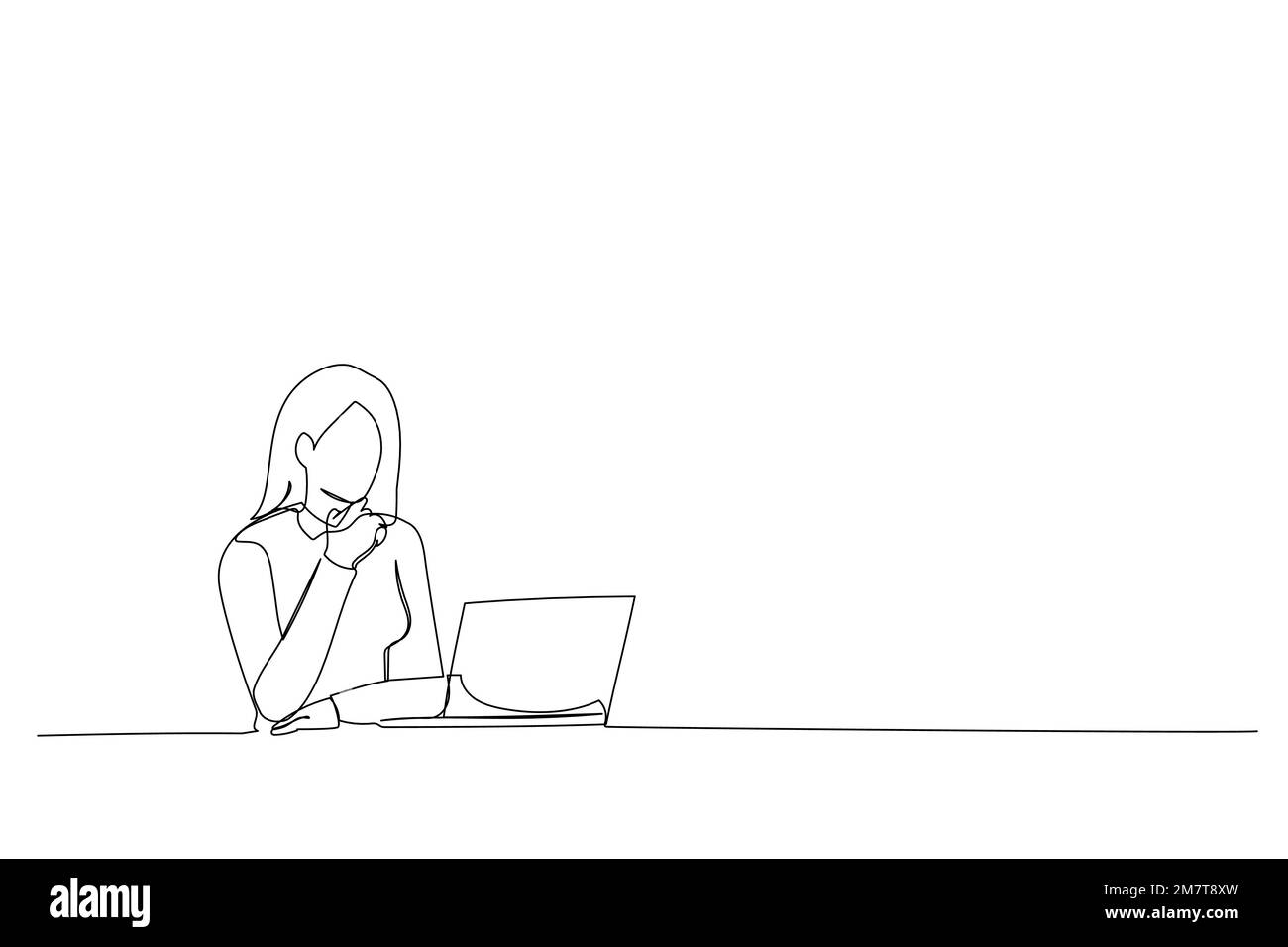 Dessin d'une jeune femme d'affaires asiatique est heureuse de travailler au bureau moderne avec une tablette. illustration de ligne continue unique Illustration de Vecteur