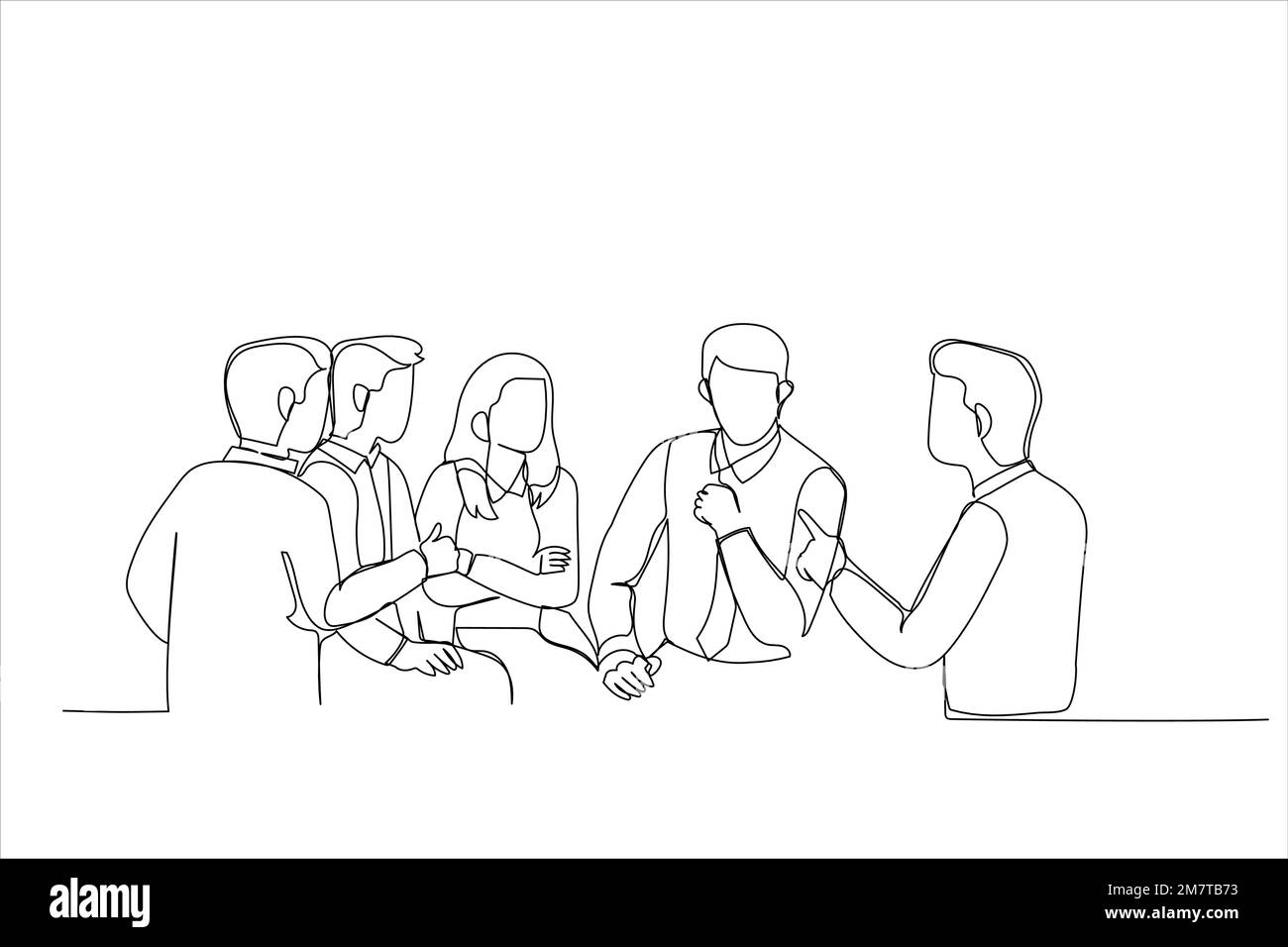 Caricature de la réunion du Groupe de soutien. Style de dessin au trait continu unique Illustration de Vecteur