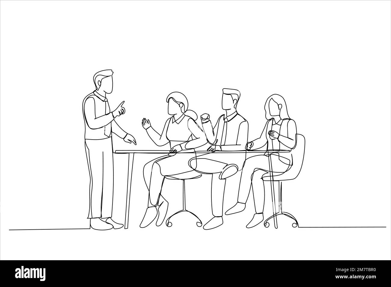 Organisation d'une réunion d'information de direction avec divers employés de la salle de réunion. Illustration de ligne continue unique Illustration de Vecteur