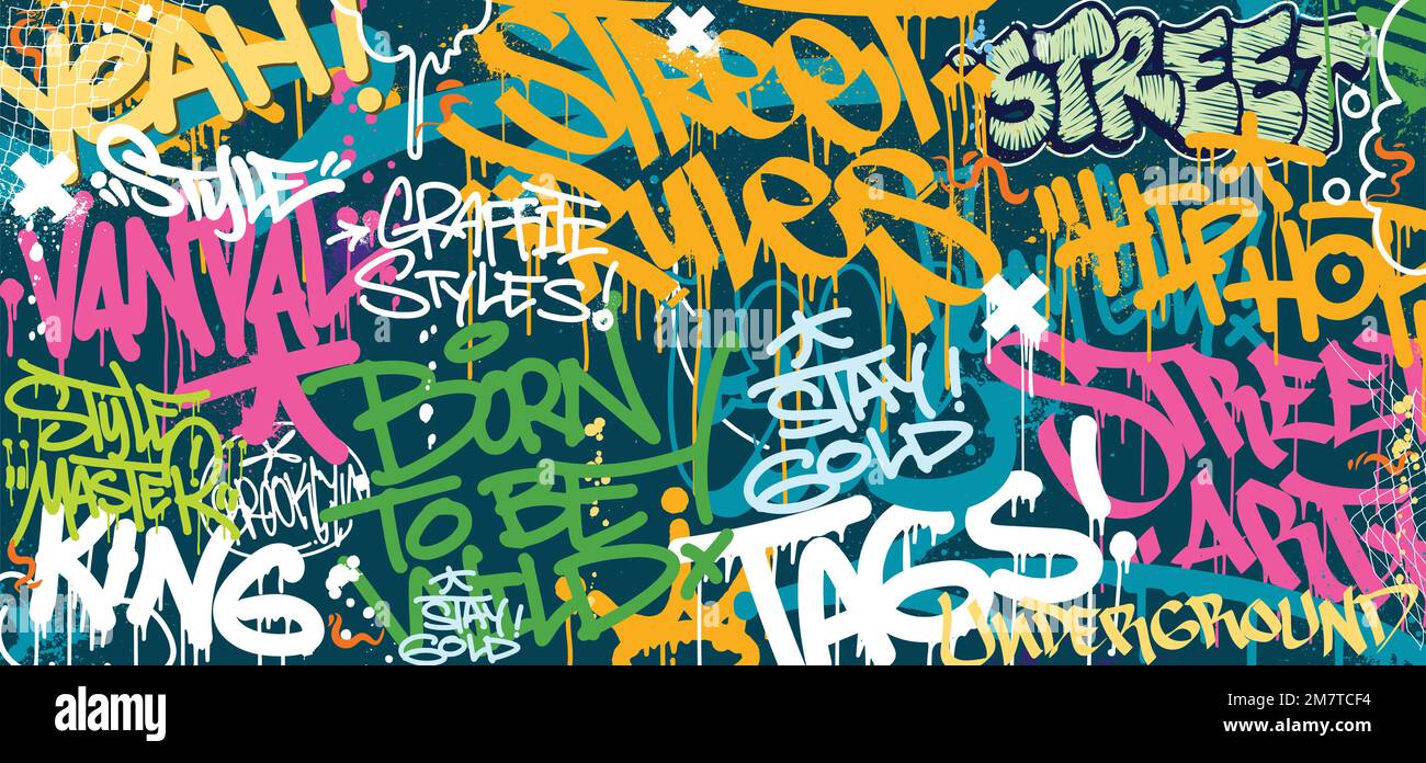 Décor coloré Graffiti Wall Art fond de rue Art Hip-Hop Urban Vector Illustration fond. Un incroyable fond de graffiti artistique sans couture Illustration de Vecteur