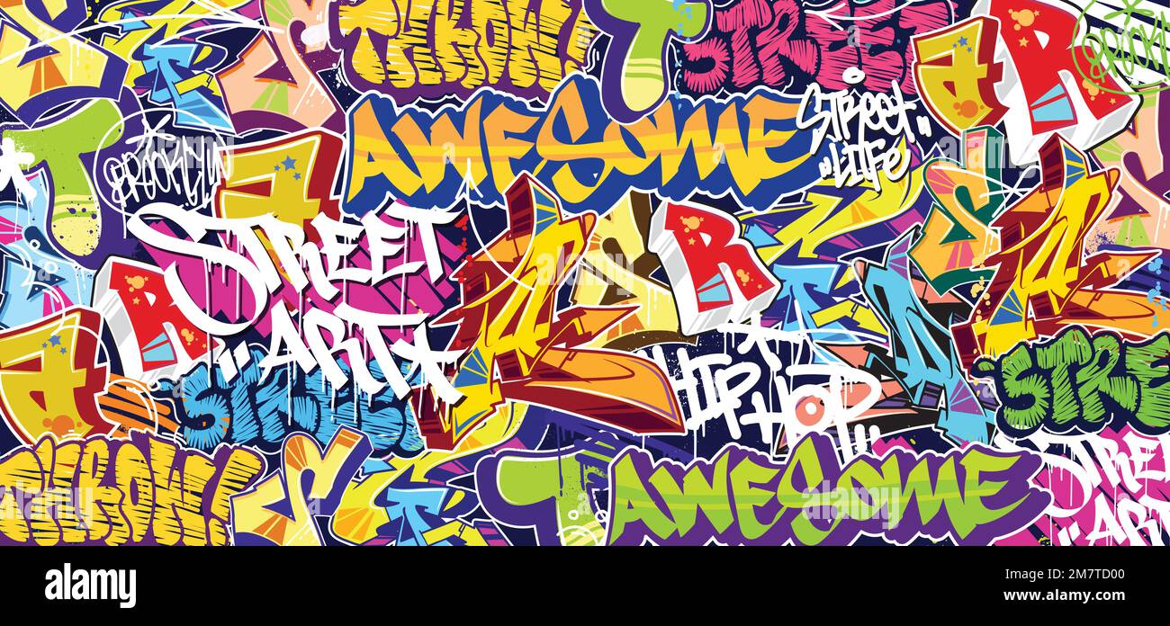 Décor coloré Graffiti Wall Art fond de rue Art Hip-Hop Urban Vector Illustration fond. Un incroyable fond de graffiti artistique sans couture Illustration de Vecteur