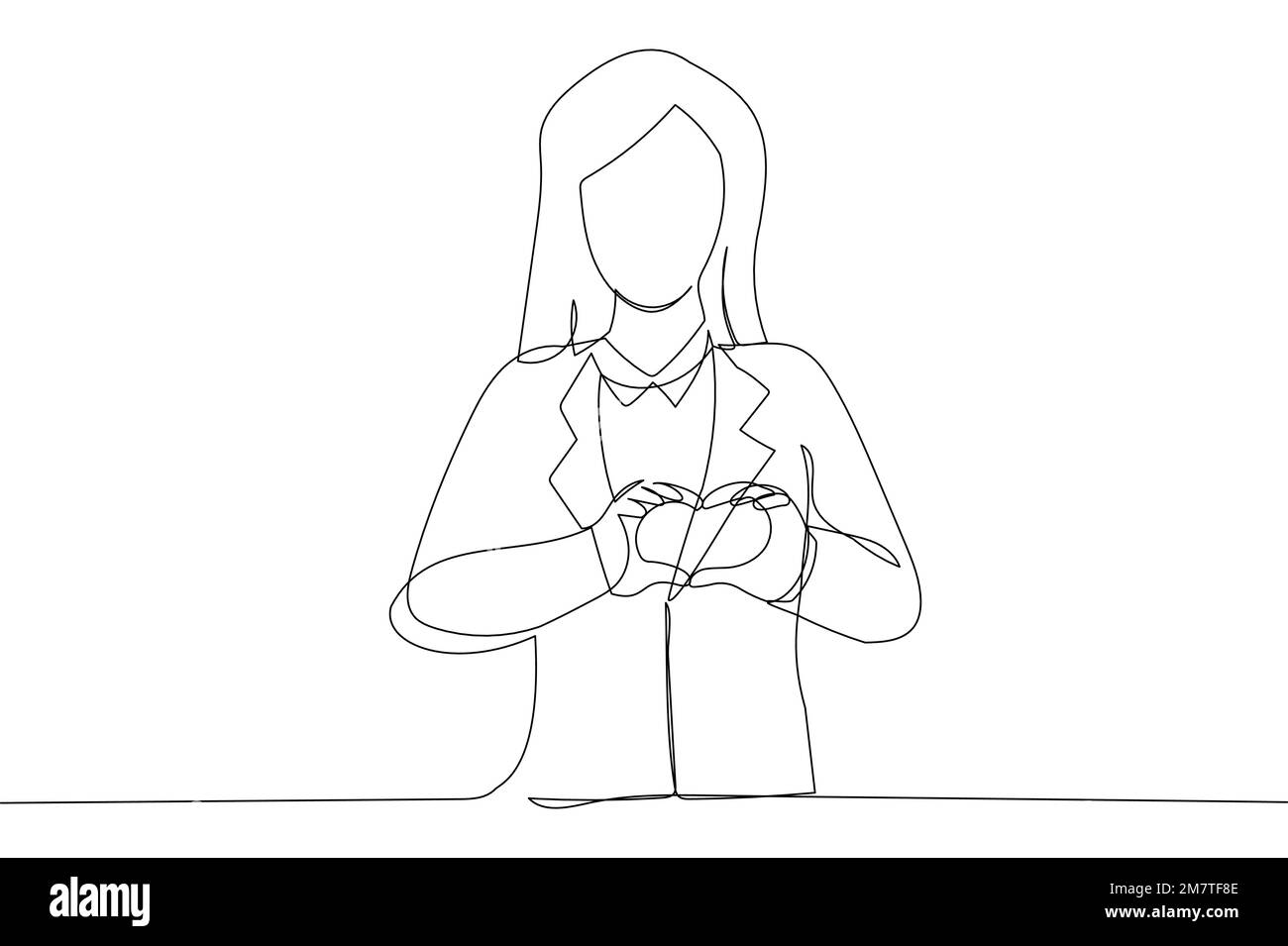 femme d'affaires montrant le cœur du doigt coréen exprime de la sympathie ou de la sympathie. Un art de style ligne Illustration de Vecteur