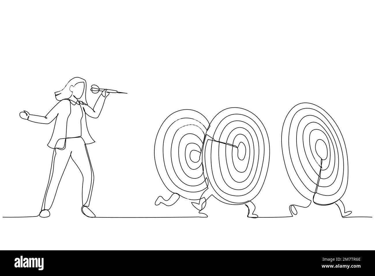 Illustration de femme d'affaires et de cibles. Style art sur une seule ligne Illustration de Vecteur Illustration de femme d'affaires et de cibles. Style art sur une seule ligne Illustration de Vecteur