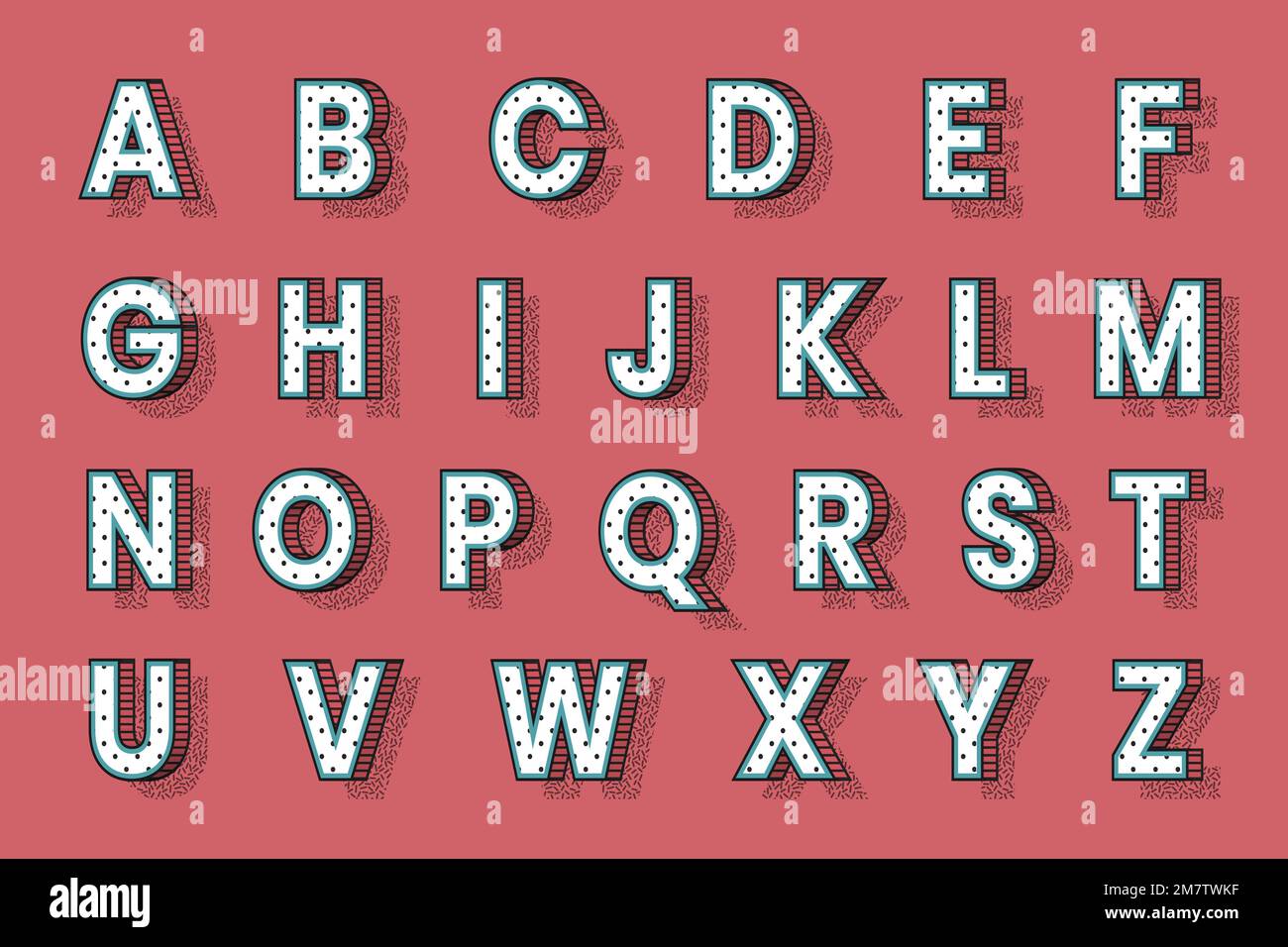 Typographie de style demi-ton isométrique à vecteur alphabétique 3D Illustration de Vecteur