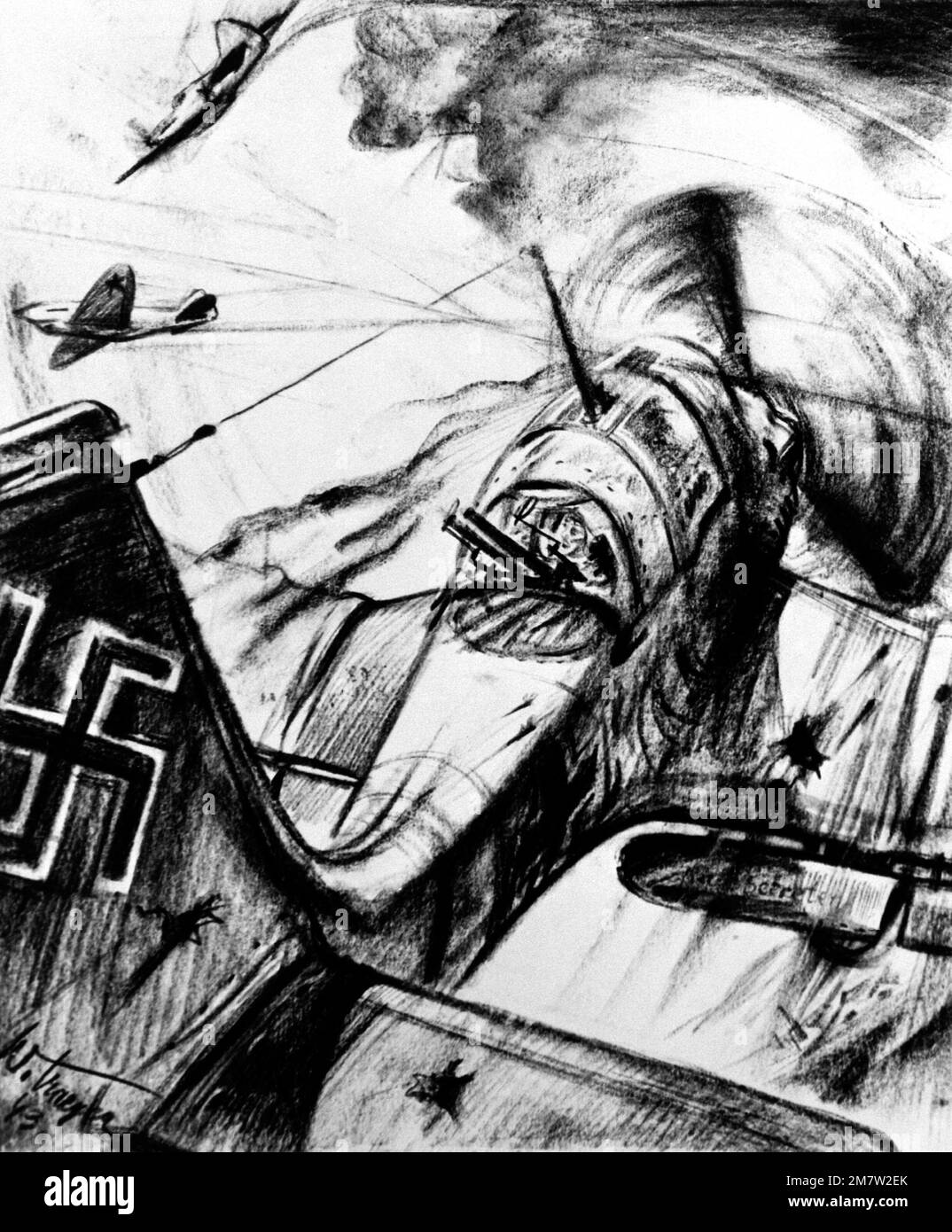 Illustration: 'Russian Fighter planes Attack at Stuka' artiste: W. Traeger. Pays : inconnu Banque D'Images