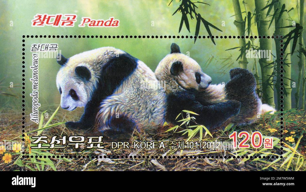 2012 jeu de timbres de la Corée du Nord. Panda géante, Ailuropoda melanoleuca Banque D'Images