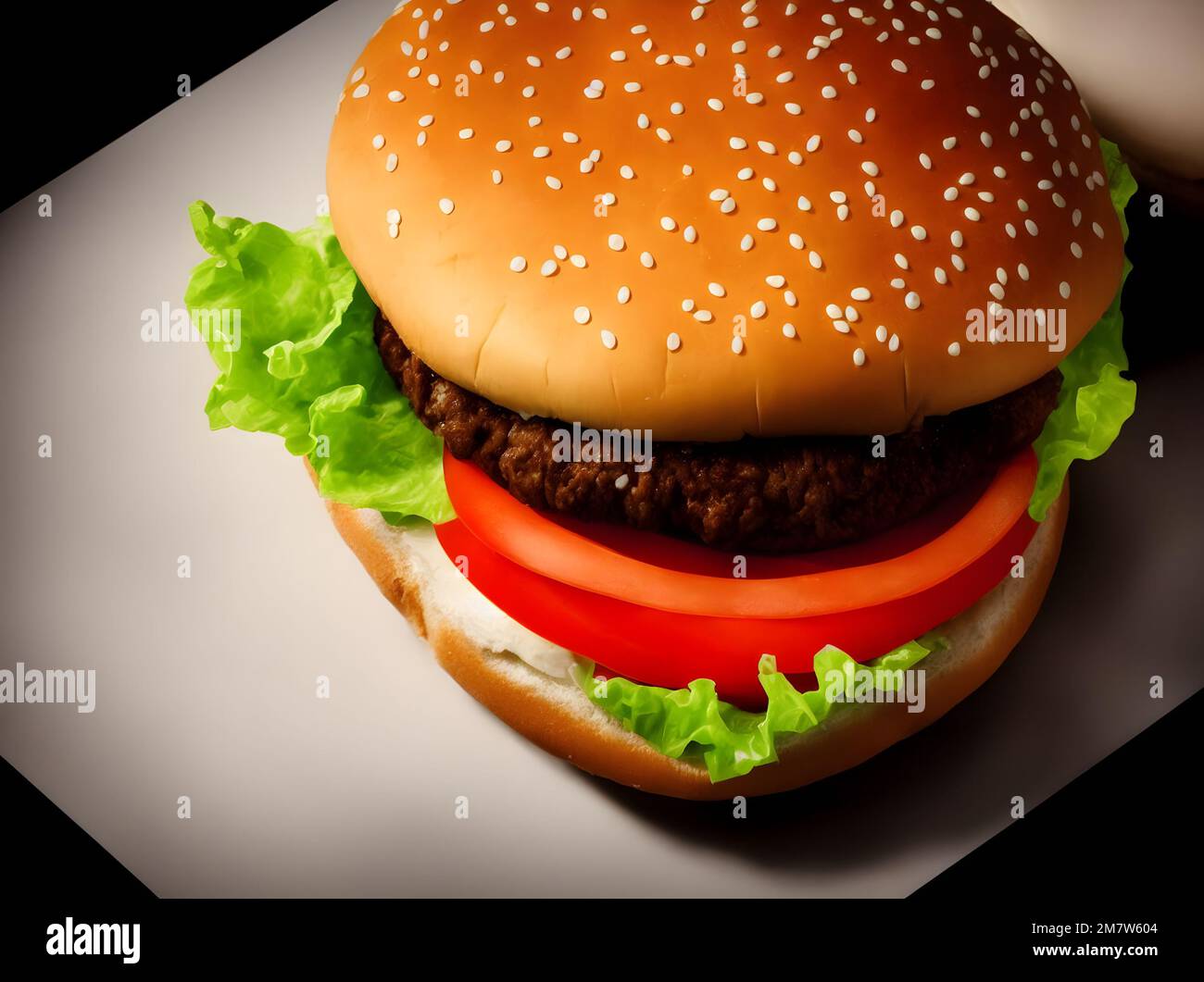 Photo d'un savoureux hamburger avec légumes verts, un plat de restauration rapide classique Banque D'Images