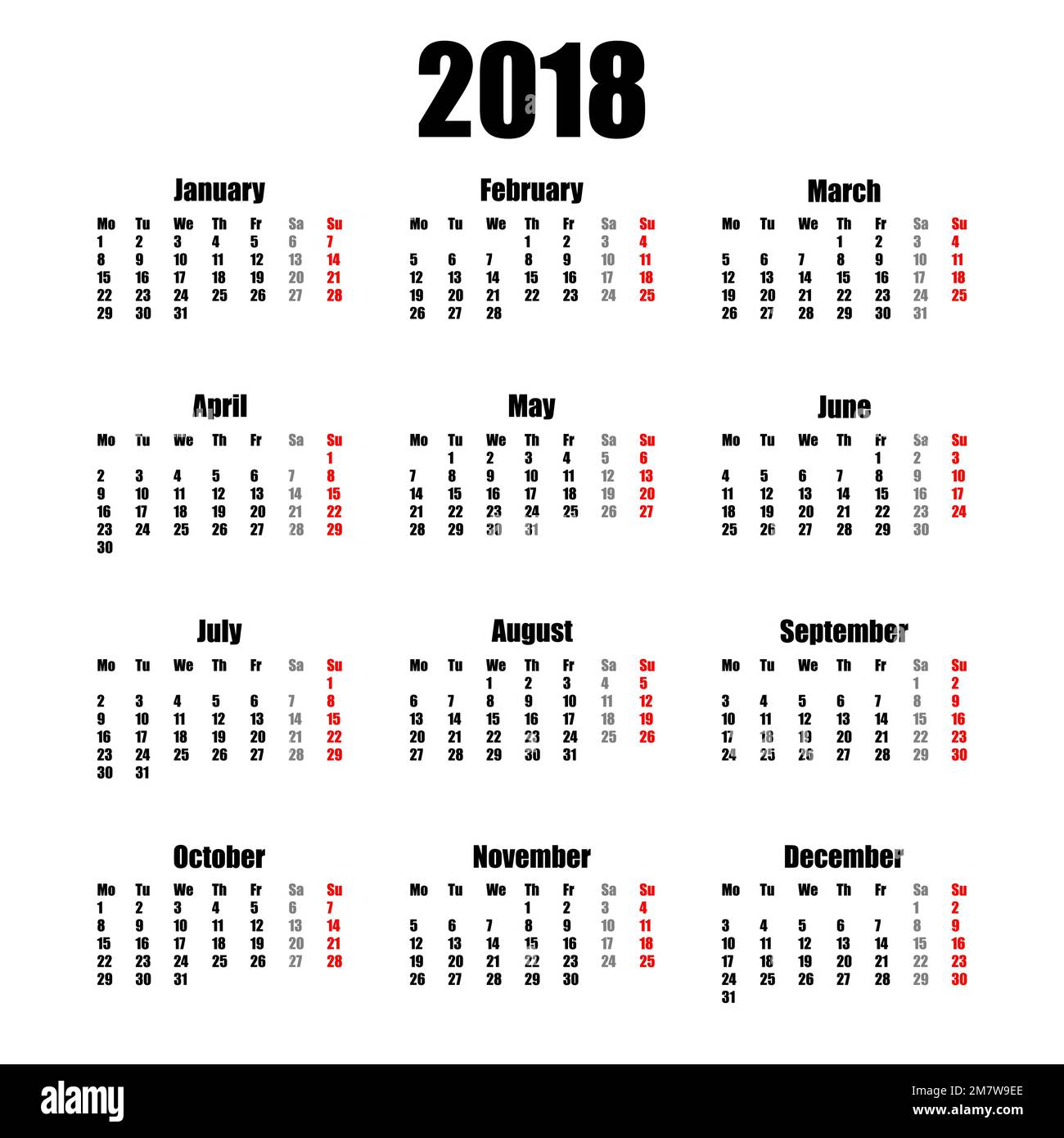 Calendrier 2018 ans style simple isolé sur fond blanc. Illustration vectorielle. SPE 10. Illustration de Vecteur