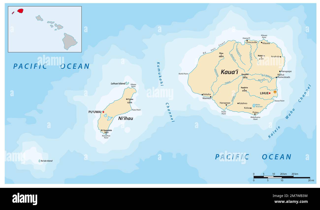 Carte du comté de Kauai, Niihau et Kauai, Hawaï Banque D'Images