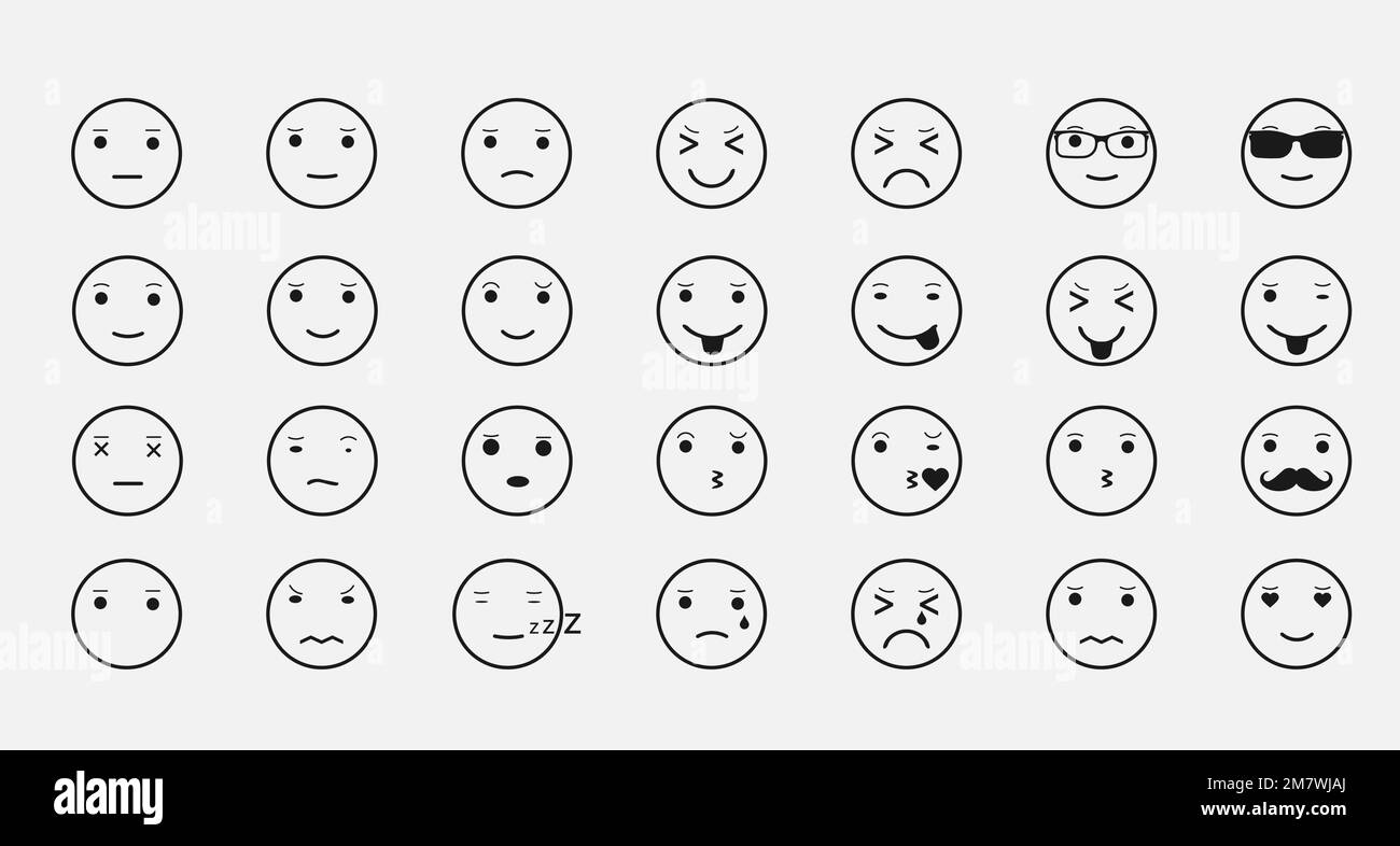 Icônes Smiley visages. Ensemble d'émoticônes. Ensemble d'emoji isolé sur fond blanc. Illustration vectorielle. SPE 10. Illustration de Vecteur