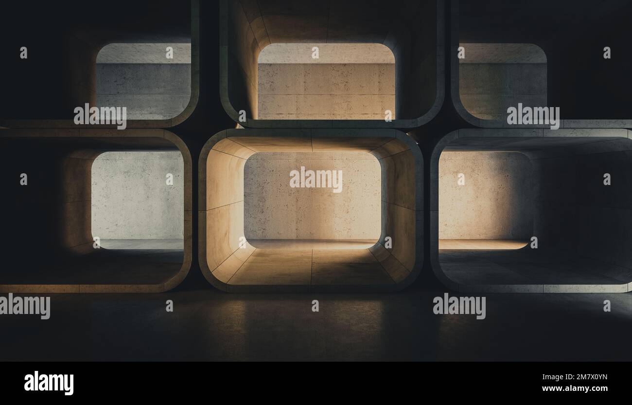 structure abstraite en béton faite dans les secteurs. 3d rendu Banque D'Images