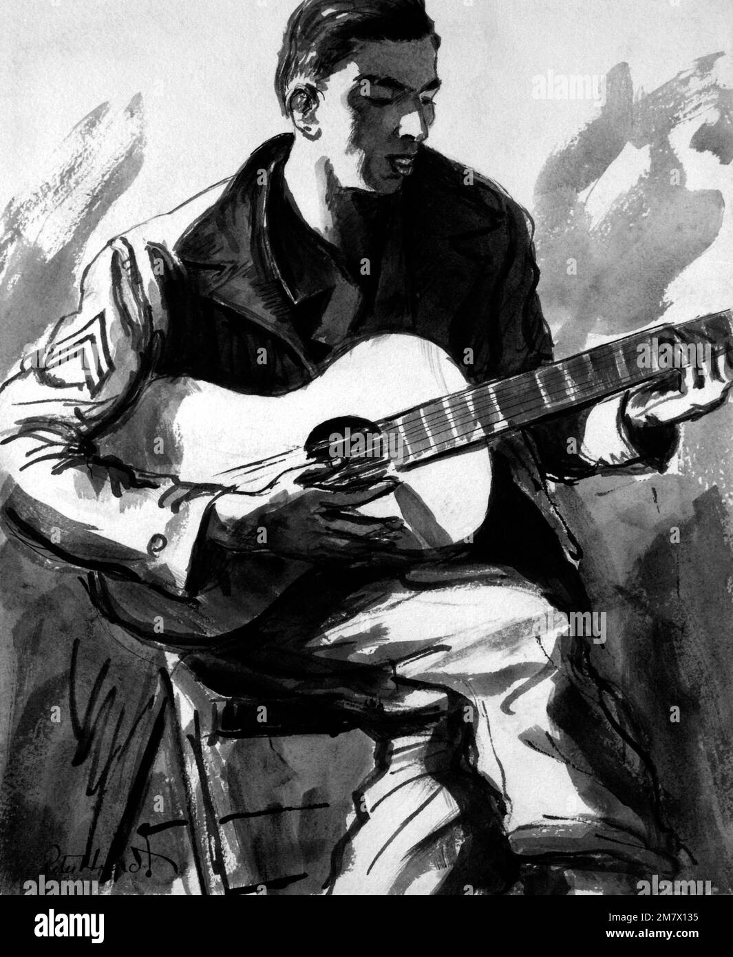 Œuvres d'art: 'Aerial GUNNER from Texas - England', 1942 artiste: Peter Hurd. Pays : inconnu Banque D'Images