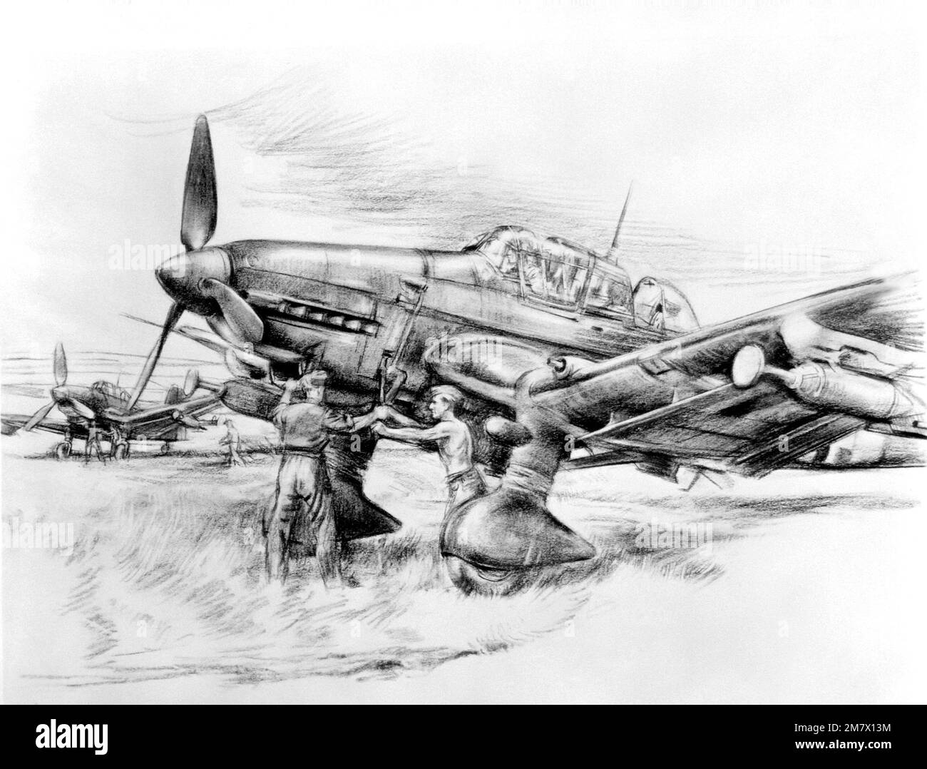 Œuvres d'art: 'Starting the Engine of a Stuka' artiste: W. Fritz Junghans. Pays : inconnu Banque D'Images