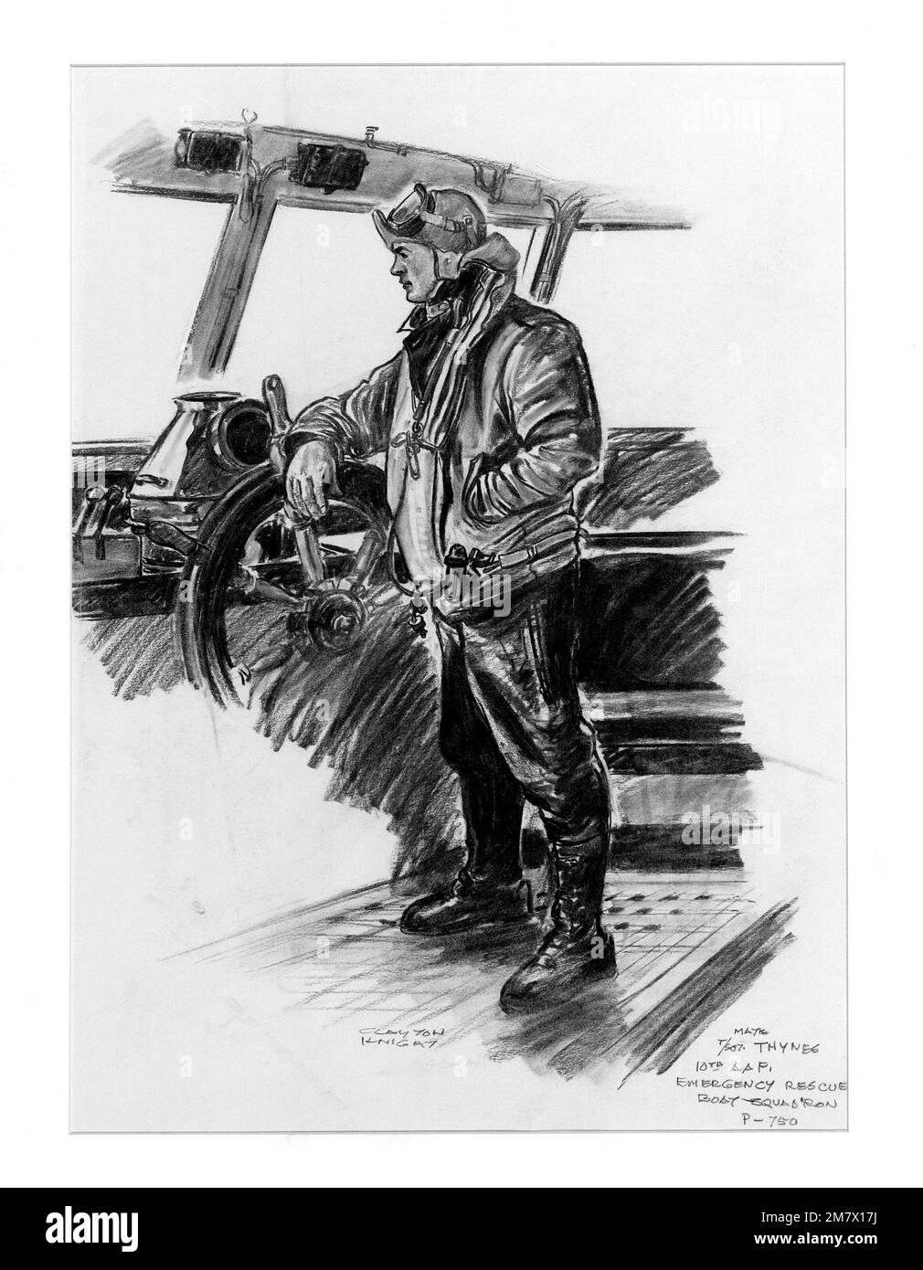 Illustration: 'TSGT Thynes, 10 AAF, Escadron de sauvetage d'urgence P-750', artiste: Clayton Knight. Pays : inconnu Banque D'Images Illustration: 'TSGT Thynes, 10 AAF, Escadron de sauvetage d'urgence P-750', artiste: Clayton Knight. Pays : inconnu Banque D'Images