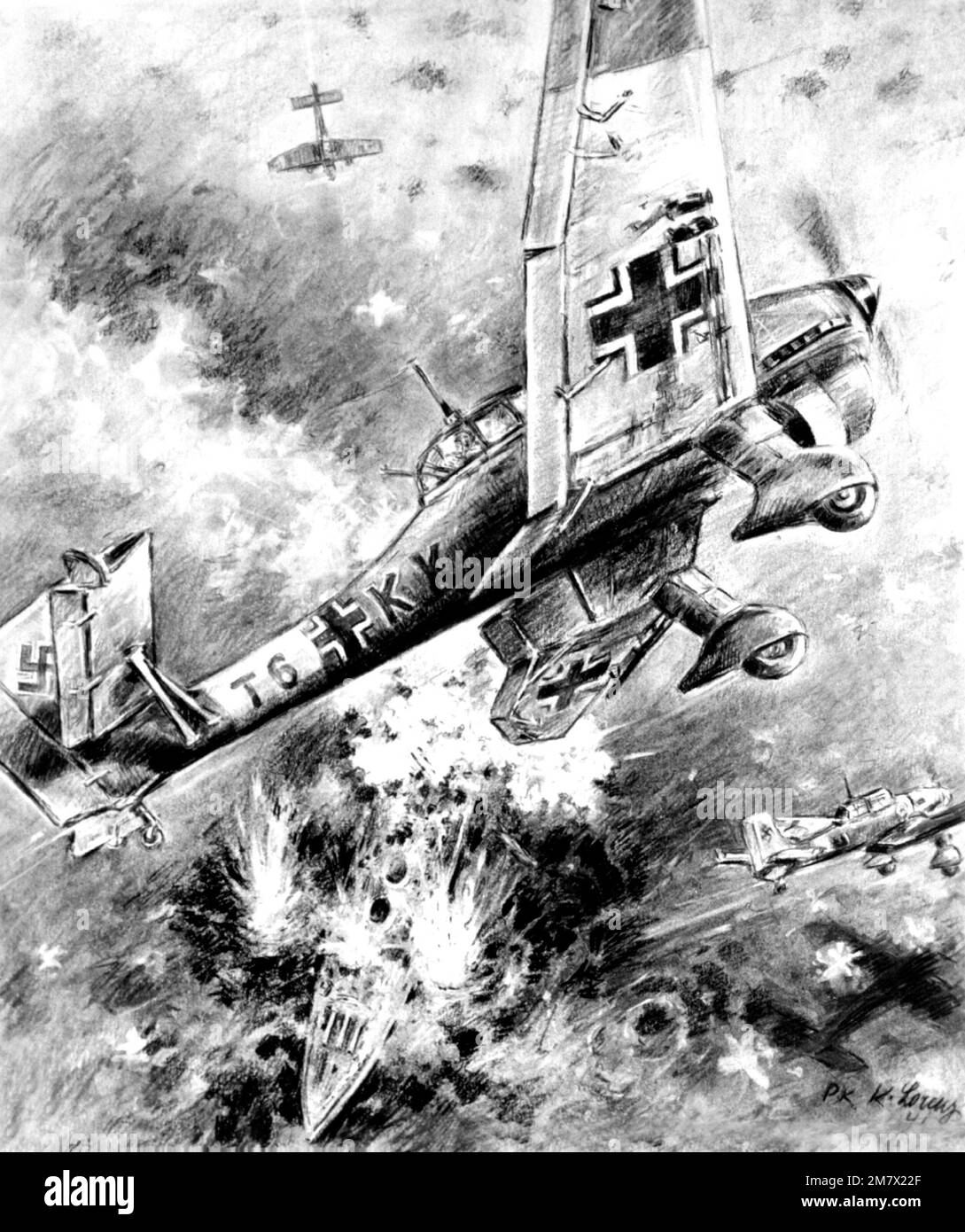 Illustration: 'Stuka Attack on a Russian Warship' artiste: K. Lorenz. Pays : inconnu Banque D'Images