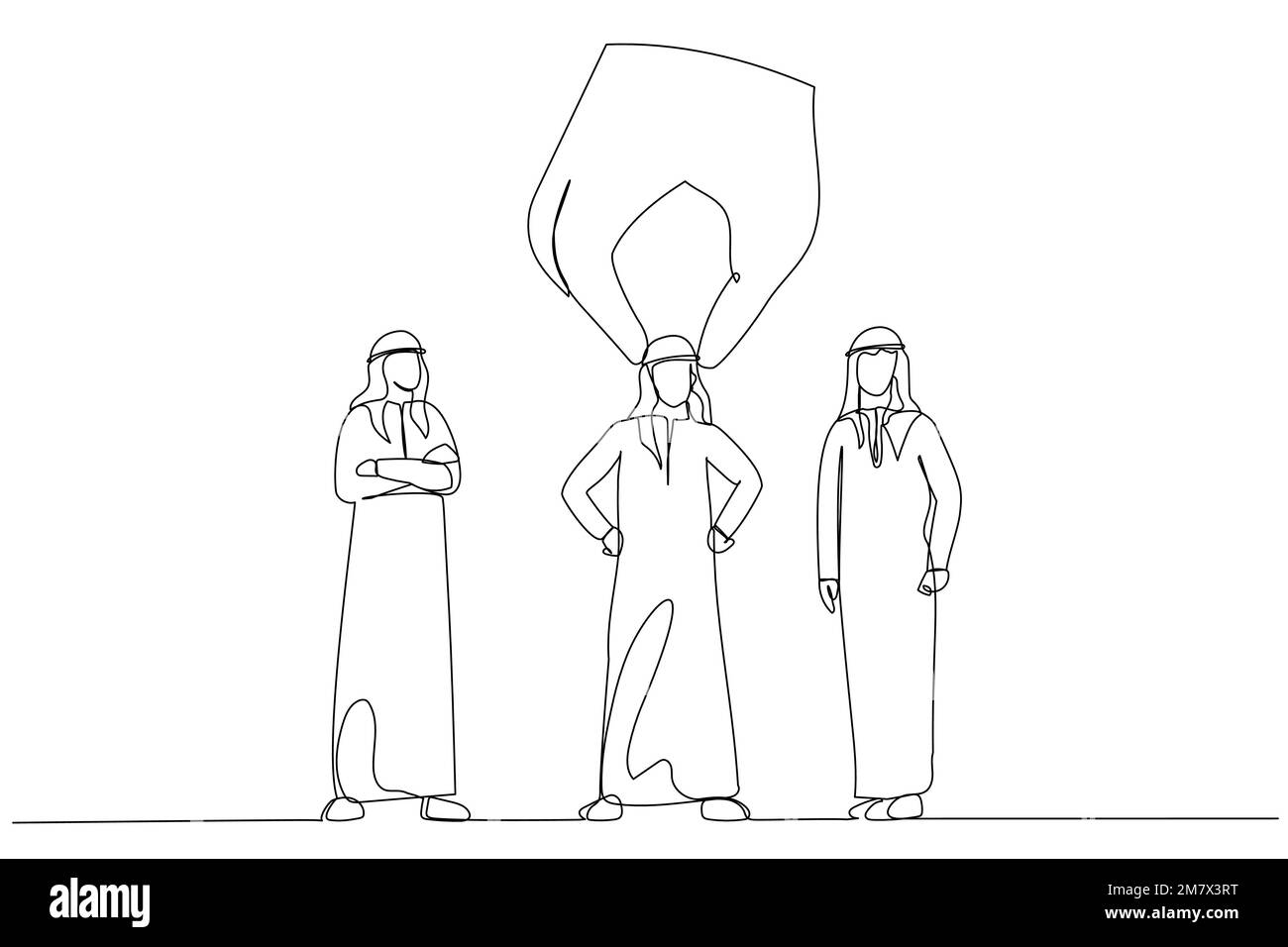 Caricature du grand choix et de la cueillette de l'homme d'affaires arabe. Style de dessin au trait continu unique Illustration de Vecteur