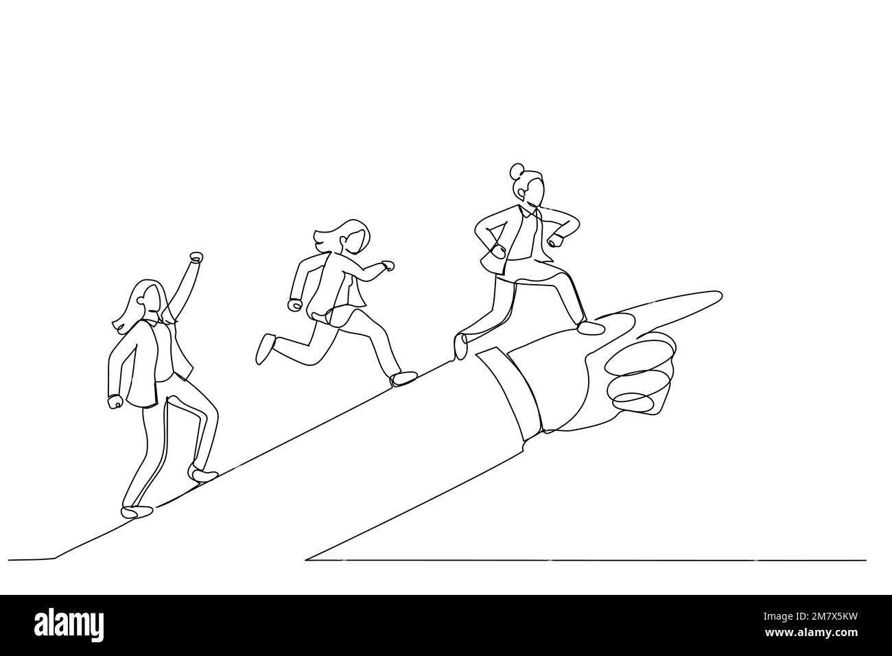Dessin d'une femme d'affaires en marche avant à la recherche de succès dans la manière dont montré par la main géante de leader. Métaphore du leadership directionnel. Co. Unique Illustration de Vecteur Dessin d'une femme d'affaires en marche avant à la recherche de succès dans la manière dont montré par la main géante de leader. Métaphore du leadership directionnel. Co. Unique Illustration de Vecteur