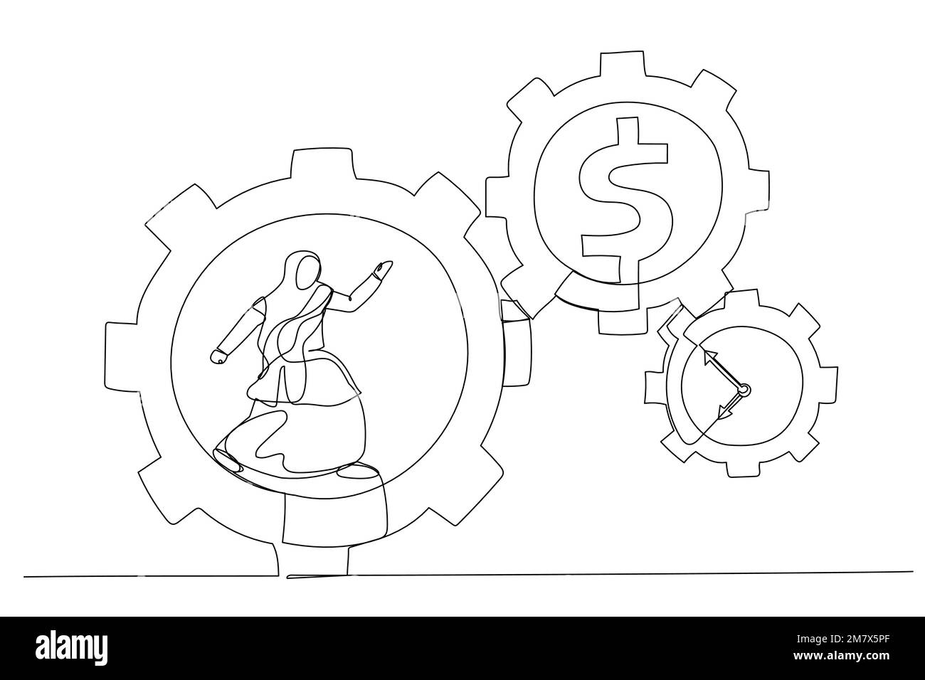 Dessin d'une femme d'affaires musulmane en train de courir avec plein effort à l'intérieur des fûts d'équipement. Effort et temps ont résulté concept d'argent. Style art sur une seule ligne Illustration de Vecteur Dessin d'une femme d'affaires musulmane en train de courir avec plein effort à l'intérieur des fûts d'équipement. Effort et temps ont résulté concept d'argent. Style art sur une seule ligne Illustration de Vecteur
