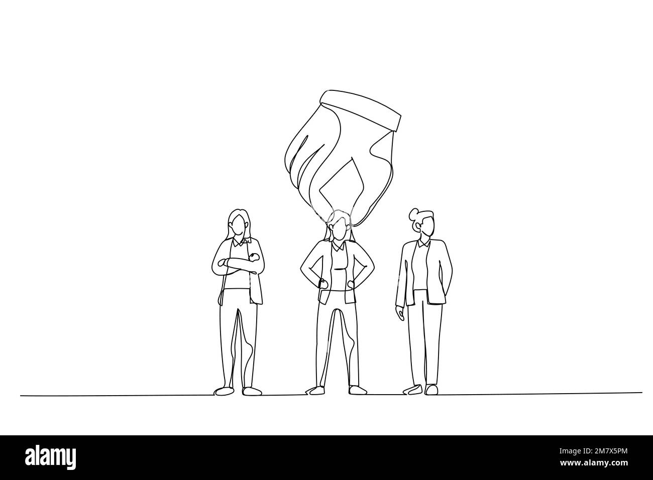 Illustration de la grande main de choisir et de ramasser femme d'affaires. Style art sur une seule ligne Illustration de Vecteur