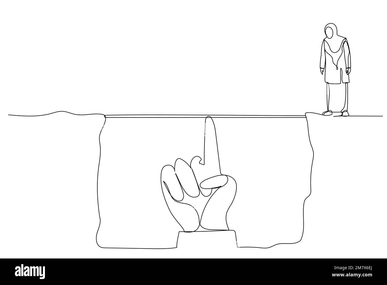 Illustration d'une main géante aidant une femme d'affaires musulmane, métaphore de l'occasion, défi, leadership. Illustration de ligne continue unique Illustration de Vecteur