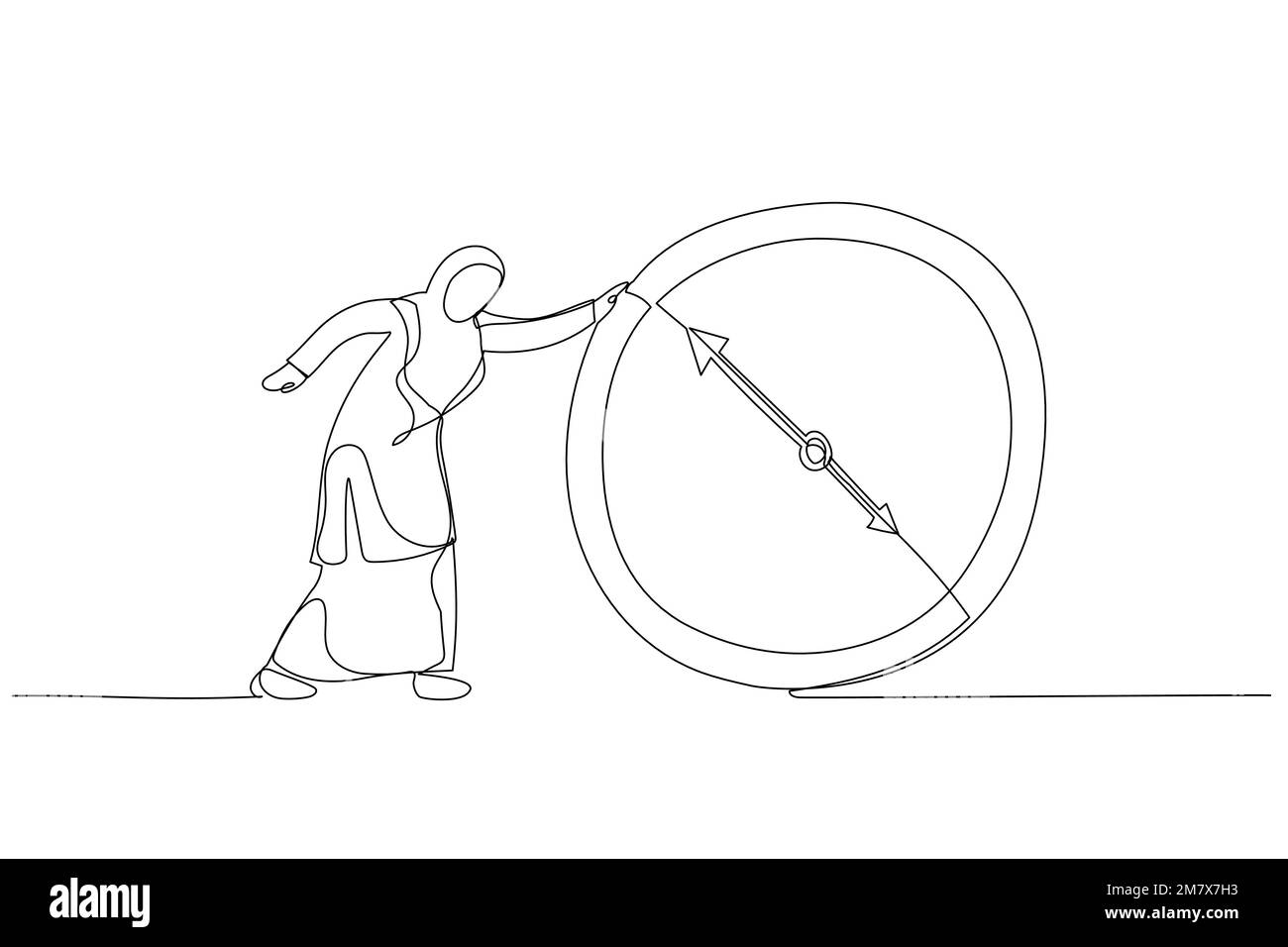 Illustration d'une femme d'affaires musulmane qui court derrière une montre de course. Un style de dessin au trait continu Illustration de Vecteur Illustration d'une femme d'affaires musulmane qui court derrière une montre de course. Un style de dessin au trait continu Illustration de Vecteur
