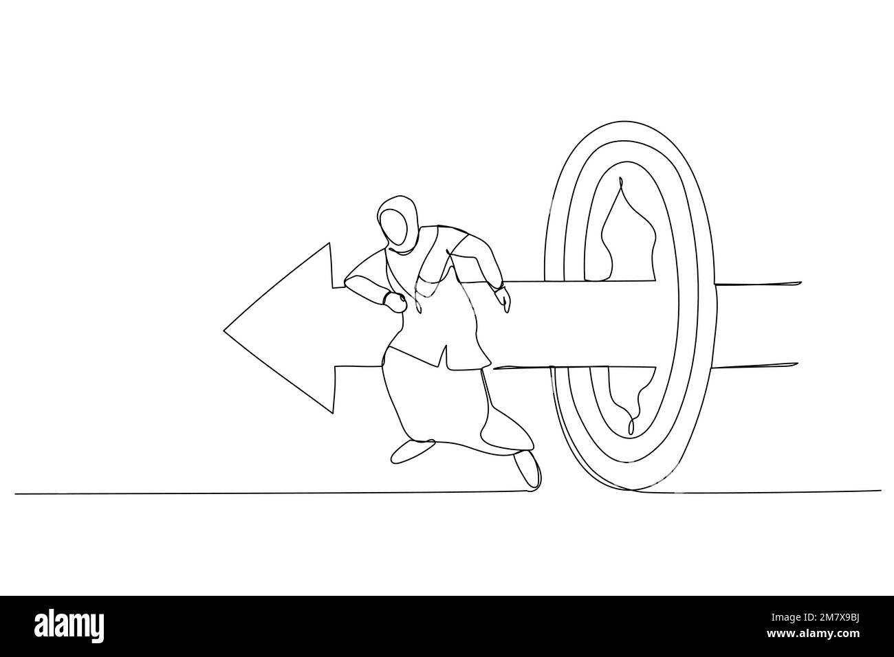 Illustration d'une femme d'affaires musulmane comme le super-héros en train de courir et de briser le tir à l'arc de cible. Métaphore de l'objectif de succès et de succès. Style art sur une seule ligne Illustration de Vecteur Illustration d'une femme d'affaires musulmane comme le super-héros en train de courir et de briser le tir à l'arc de cible. Métaphore de l'objectif de succès et de succès. Style art sur une seule ligne Illustration de Vecteur