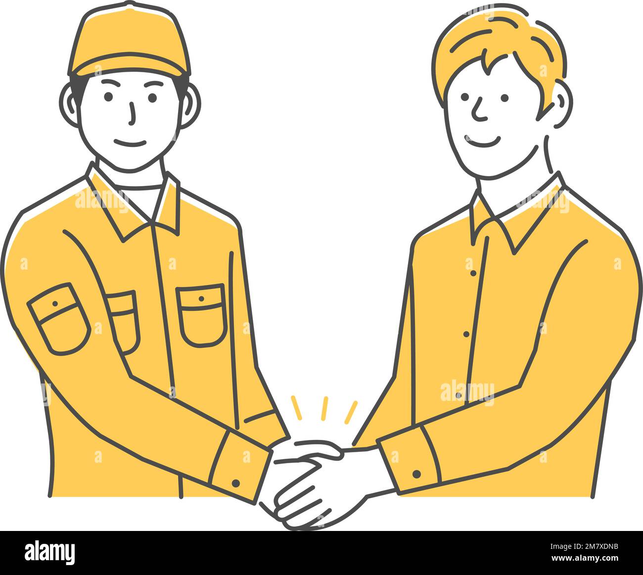 Illustration vectorielle d'un travailleur masculin ( constructeur ) qui se secoue la main avec un client Illustration de Vecteur