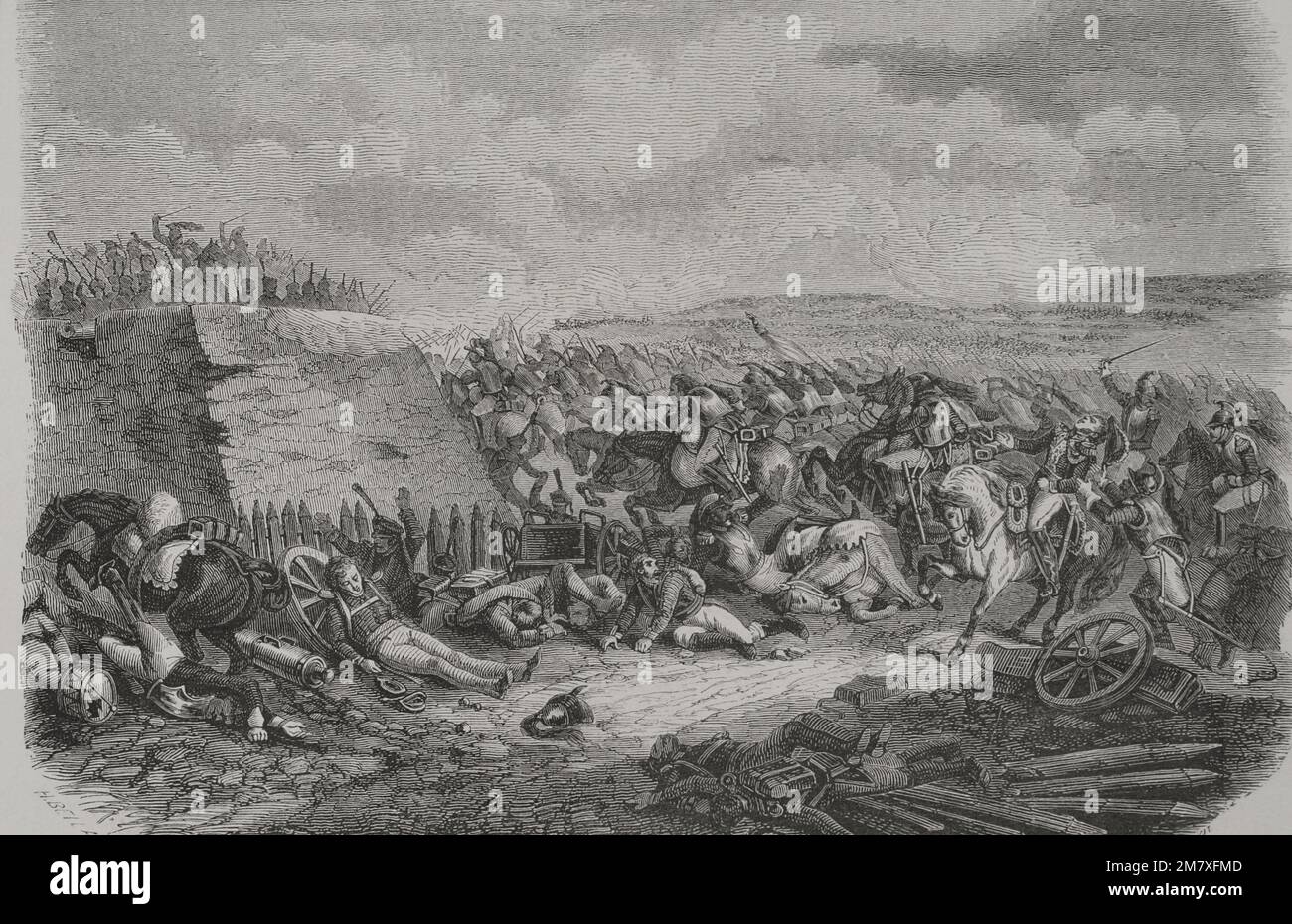 Guerres napoléoniennes (1796-1815). Invasion française de la Russie. Bataille de Borodino (7 septembre 1812). L'armée française, dirigée par Napoléon, a remporté une victoire étroite sur l'armée russe sous le général Kutuzov. Gravure. 'Los Heroes y las Grandezas de la Tierra' (les héros et les Grandeurs de la Terre). Volume VI 1856. Banque D'Images