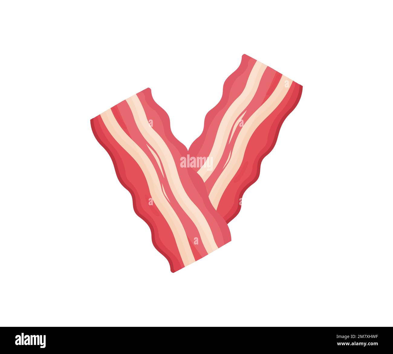 Tranches de bacon frites. Deux tranches de bacon croustillant sur fond blanc avec logo. Bacon frit pour hamburger et sandwich de nourriture pour les magasins. Illustration de Vecteur