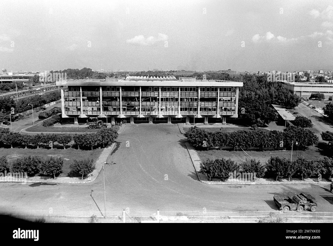 Vue aérienne du quartier général de l'équipe de débarquement du bataillon utilisé par les Marines participant à une opération multinationale de maintien de la paix. Base: Beyrouth pays: Liban (LBN) Banque D'Images