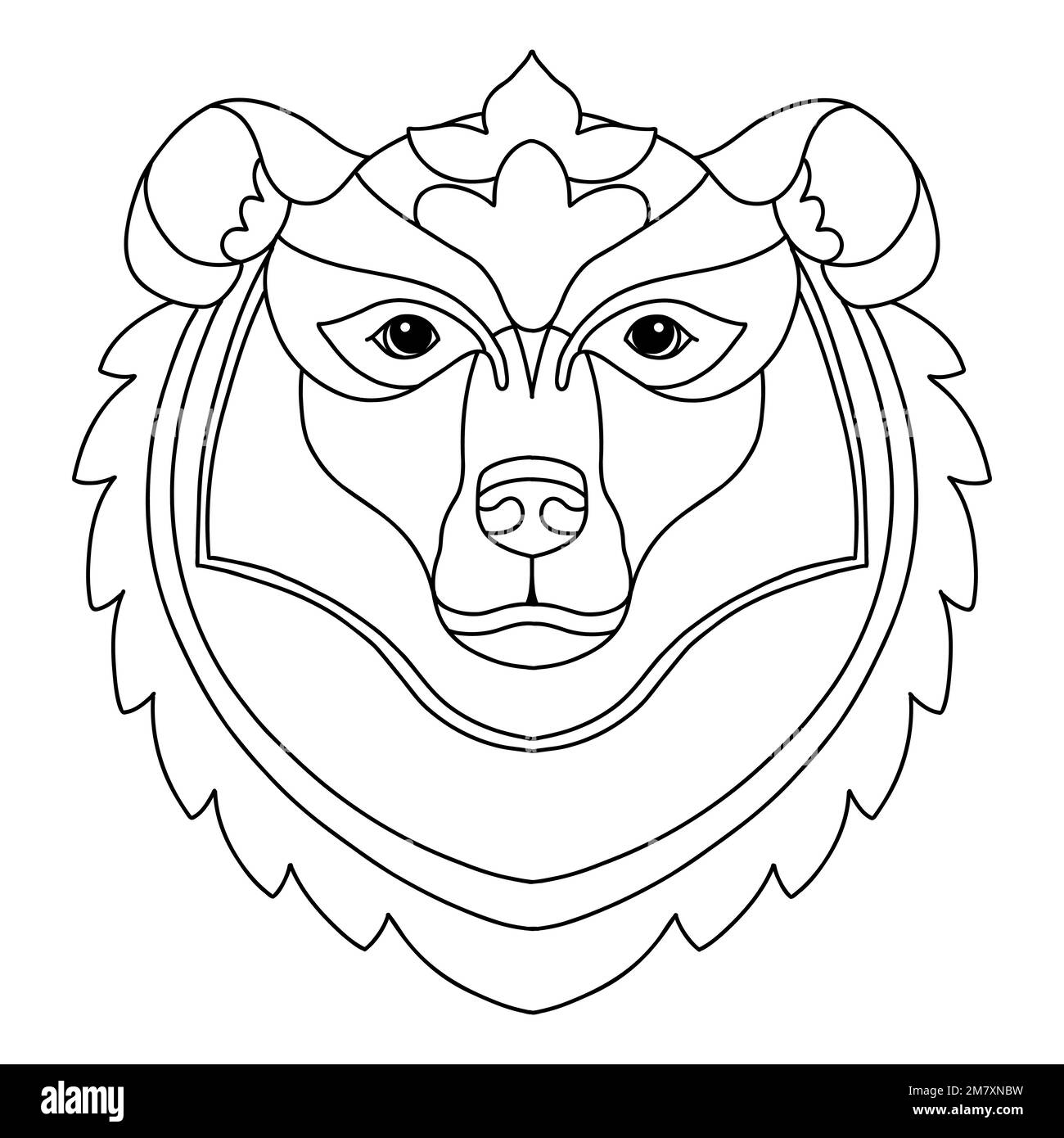 Motif tête d'ours enchevêtrement. Illustration du vecteur de caniche dessiné à la main. Modèle avec formes simples pour créer une couleur décorative complexe. Tête d'animal fr Illustration de Vecteur