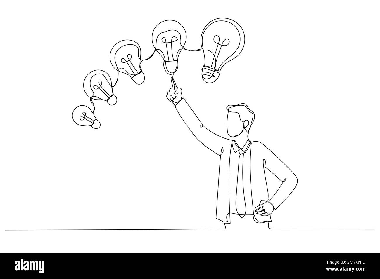 Dessin d'homme d'affaires avec des tailles différentes d'idée. Dessin au trait continu Illustration de Vecteur