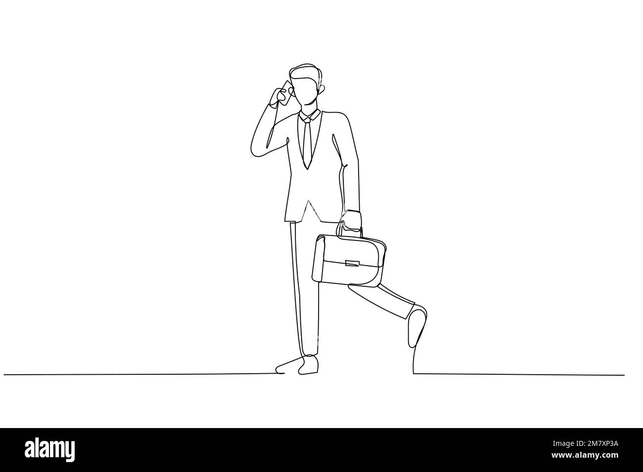 Dessin d'homme d'affaires marchant et parlant au téléphone. Dessin au trait continu Illustration de Vecteur