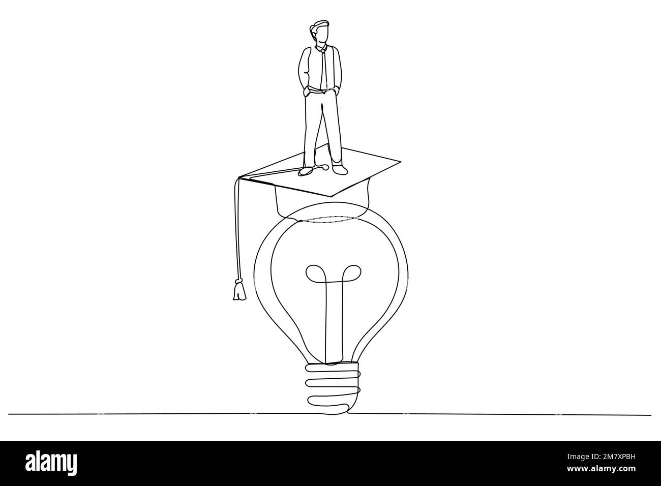 Dessin d'homme d'affaires vont à l'intérieur d'une ampoule pour fixer ou inventer une nouvelle idée métaphore de l'esprit d'entreprise. Dessin au trait continu Illustration de Vecteur
