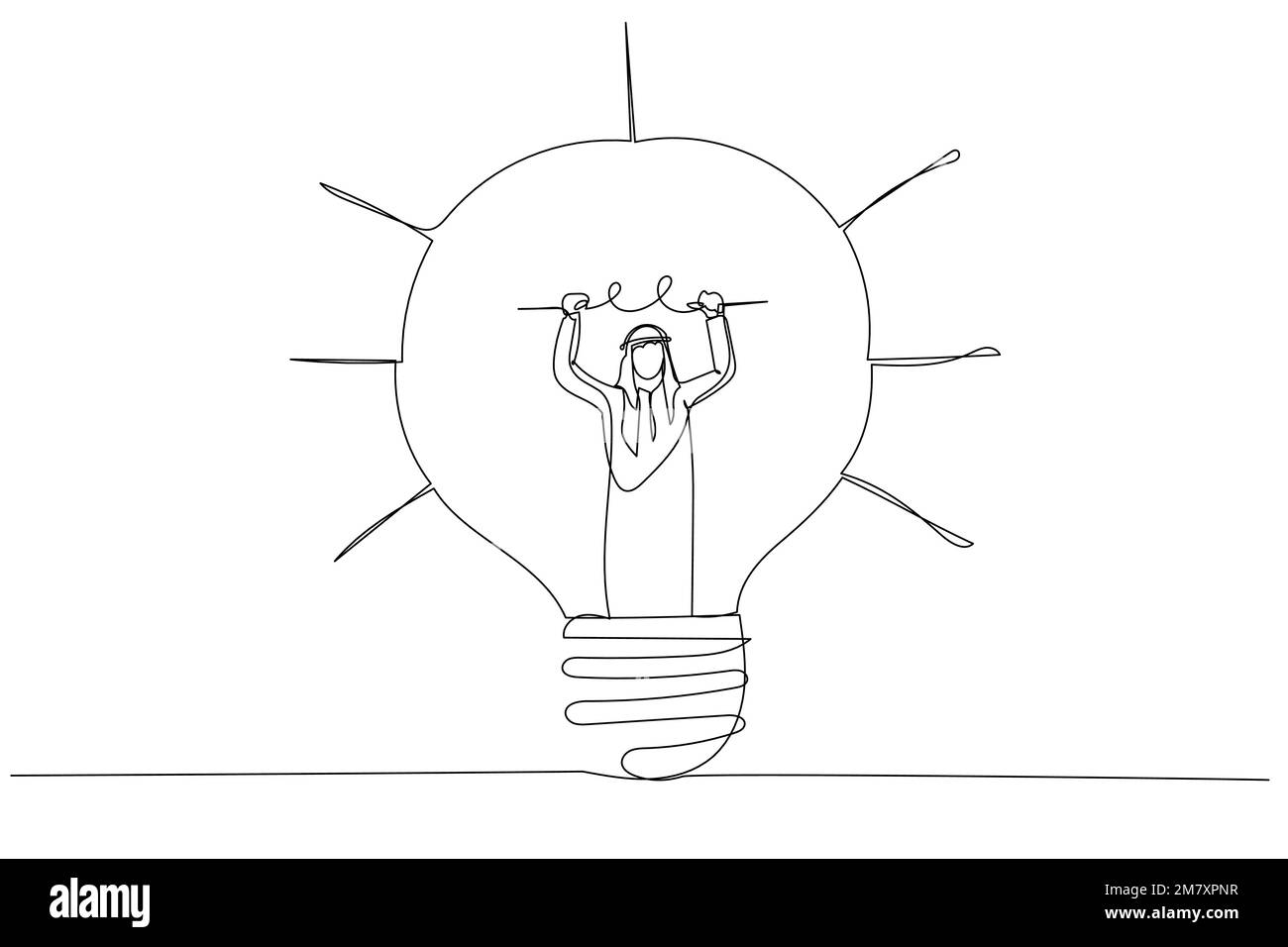 Illustration de l'homme d'affaires arabe musulman aller à l'intérieur d'une ampoule pour fixer ou inventer une nouvelle idée métaphore de l'esprit d'entreprise. Illustration de ligne continue unique Illustration de Vecteur