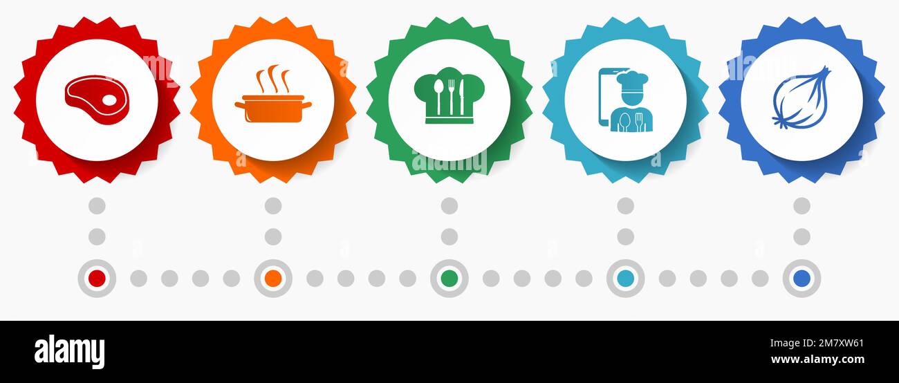 Icônes de vecteur alimentaire, collection de badges Web pour la cuisine et la cuisine, modèle d'infographie d'entreprise Illustration de Vecteur