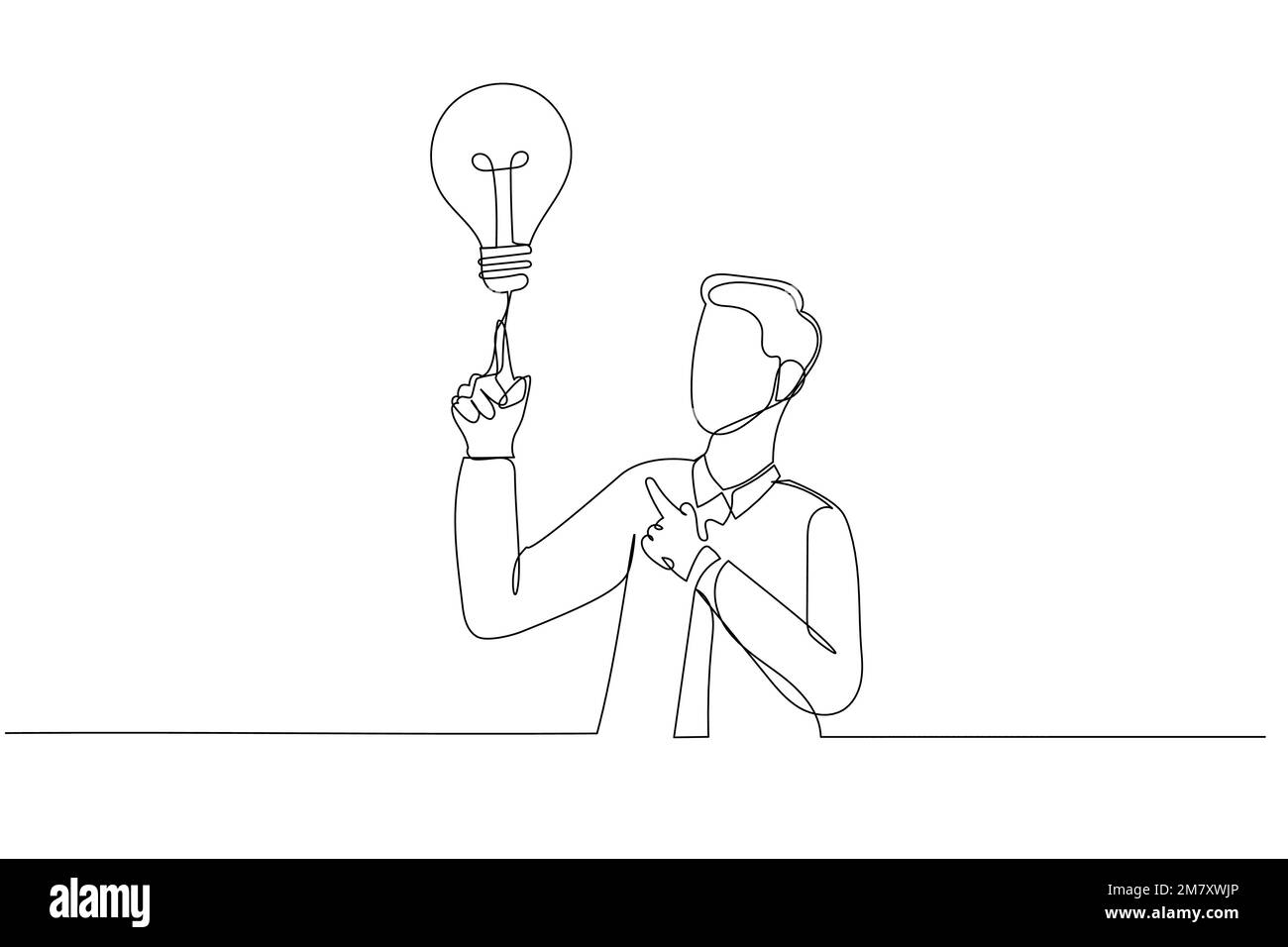 Illustration d'un jeune homme d'affaires pointant avec l'index une grande idée. Style art sur une seule ligne Illustration de Vecteur