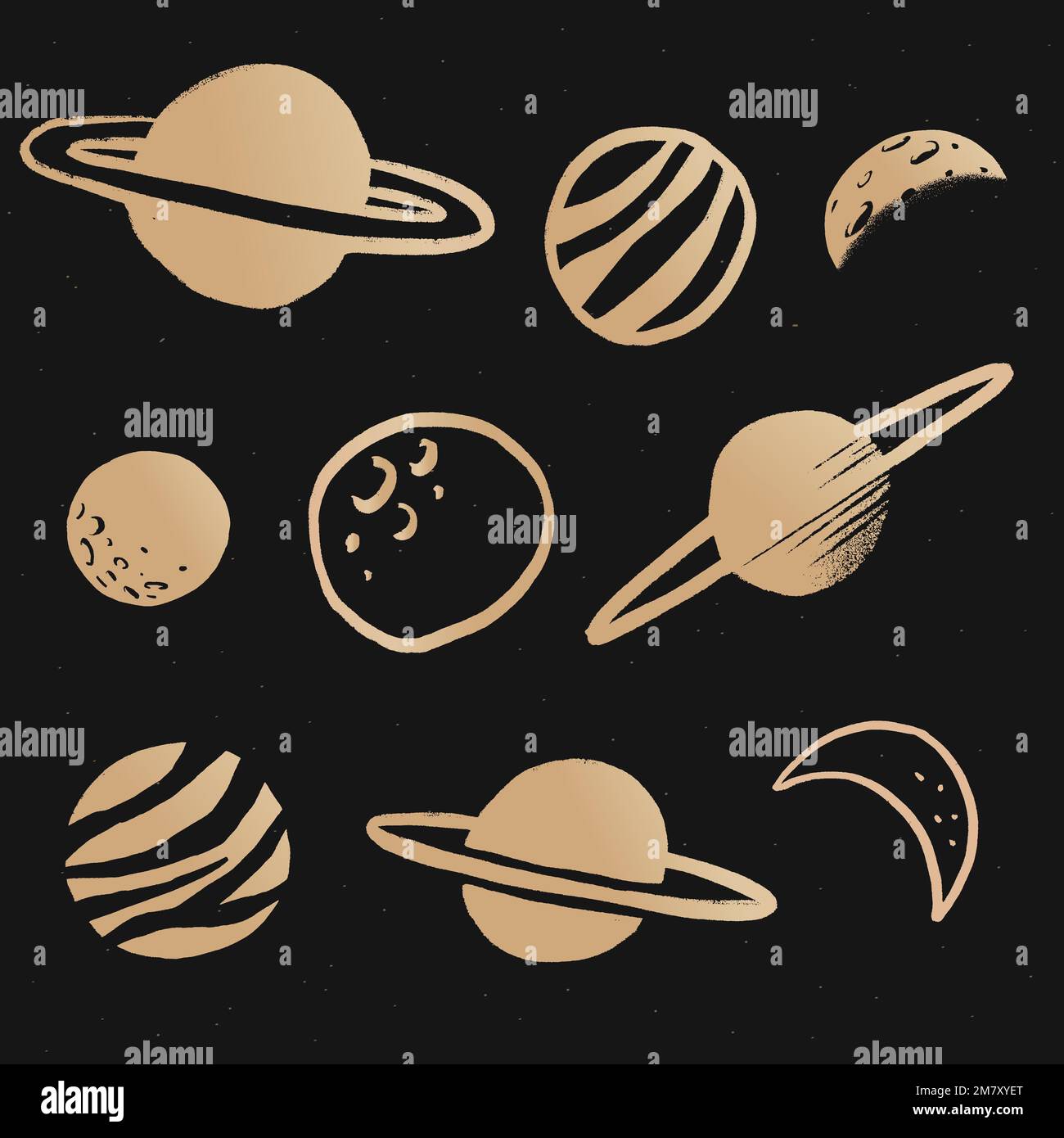 Adorable système solaire or vecteur galaxie Doodle autocollant d'illustration Illustration de Vecteur