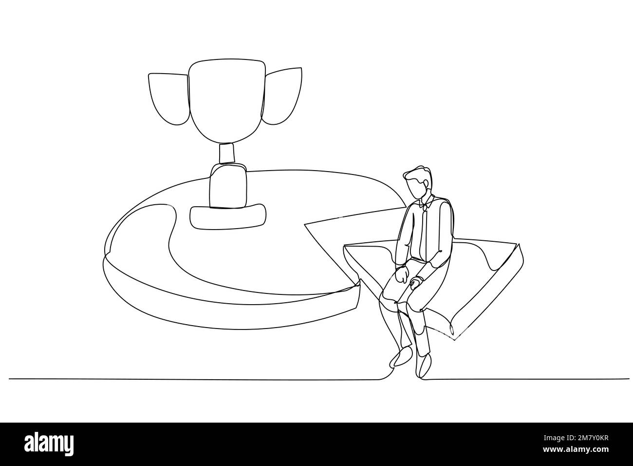 Caricature de l'homme d'affaires travaillant efficace et efficace et étant productif trophée. Design de style art à une ligne Illustration de Vecteur