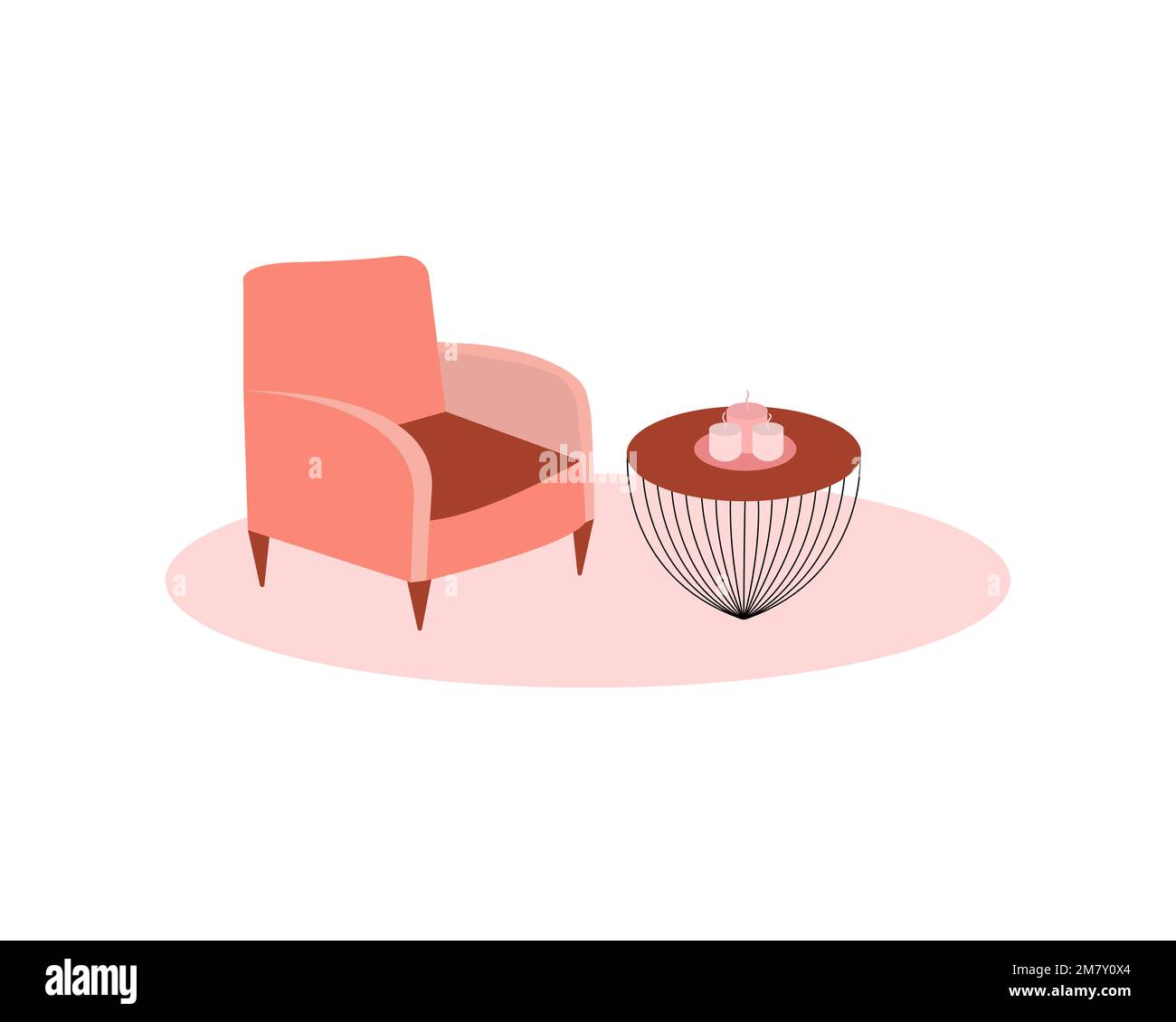 Fauteuil mignon et table basse avec bougies Illustration de Vecteur