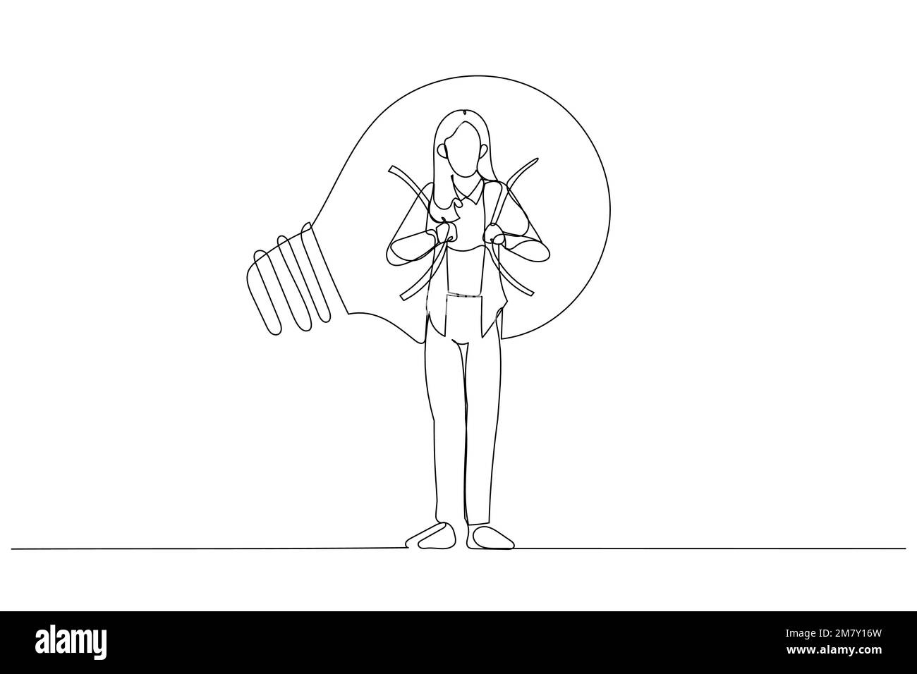 Dessin d'une femme d'affaires concept d'idée de porter créant des opportunités d'affaires. Style art sur une seule ligne Illustration de Vecteur