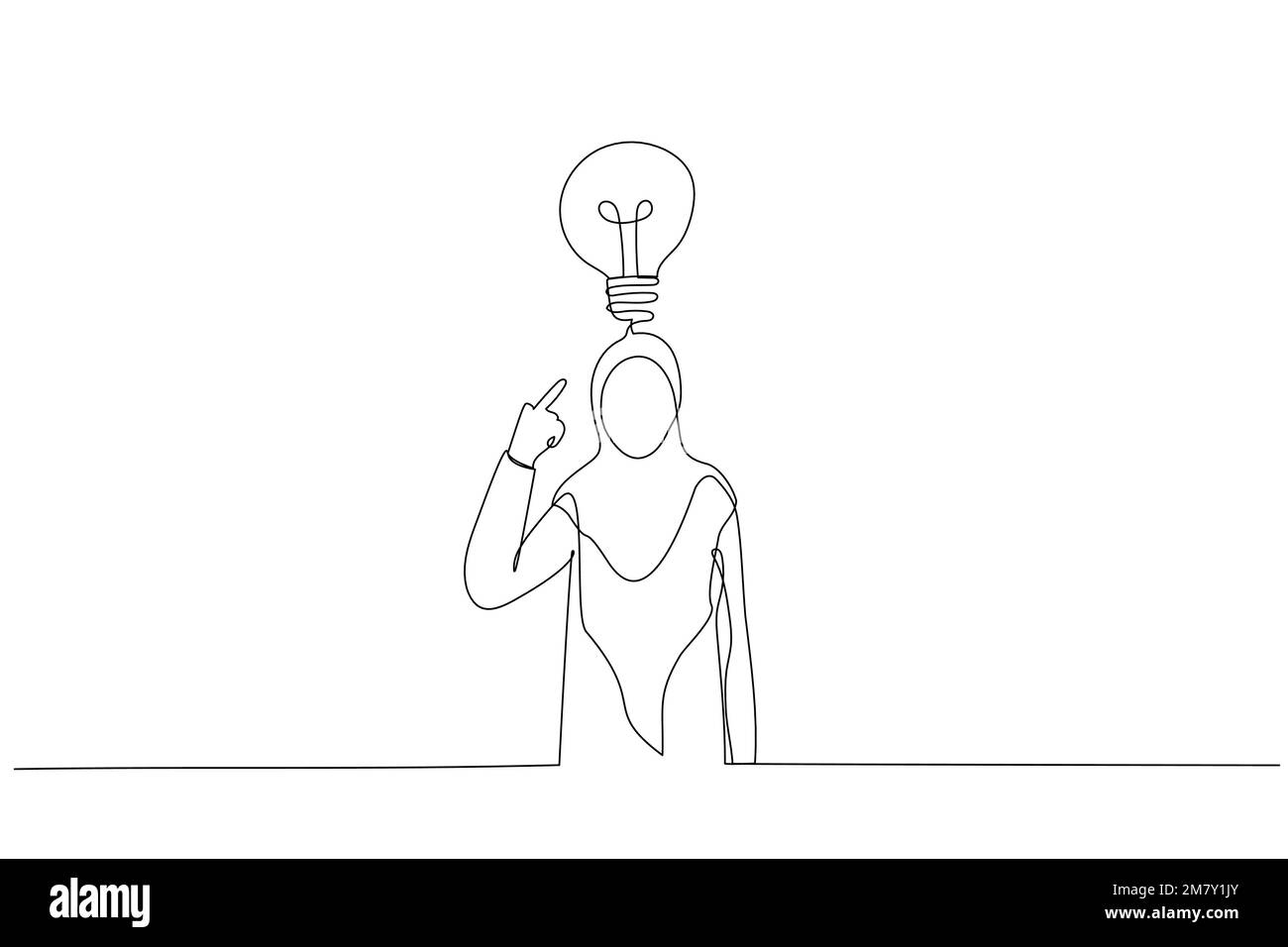 Dessin animé d'une femme d'affaires musulmane pointant de la tête avec un doigt trouvé et se souvenir de l'idée. Un design artistique de style ligne Illustration de Vecteur