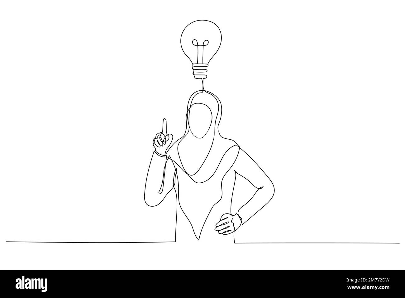 Caricature d'une femme d'affaires musulmane heureuse après avoir eu une nouvelle idée. Design de style art simple Illustration de Vecteur