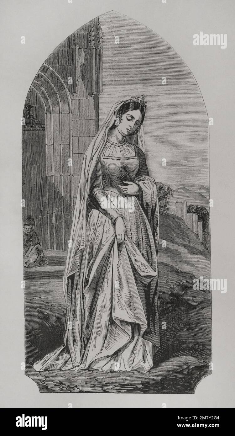 St. Elizabeth de Hongrie ou St. Elizabeth de Thuringe (1207-1231). Princes du Royaume de Hongrie. Plus grand du roi Andrew II de Hongrie. Portrait. Gravure. 'Los Héroes y las Grandezas de la Tierra' (les héros et les Grandeurs de la Terre). Volume VI 1856. Banque D'Images