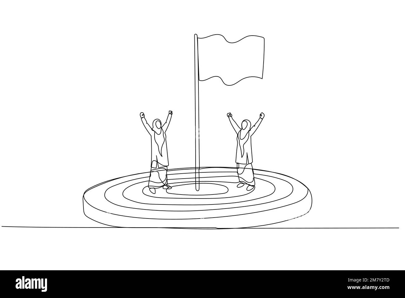 Illustration de la femme musulmane flagpole flagstaff cible champ de but concept de réalisation. Design unique de style art continu Illustration de Vecteur