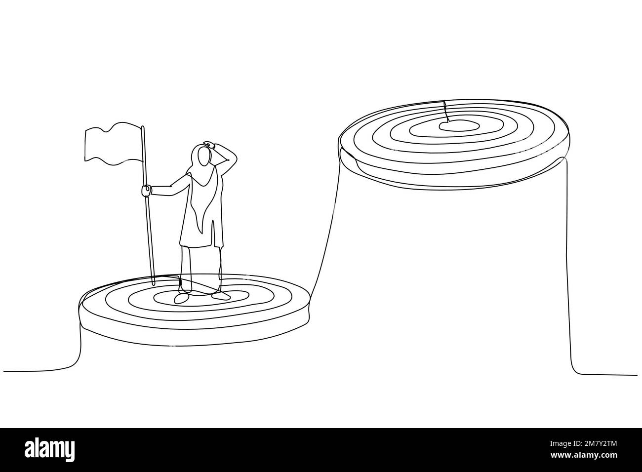 Illustration d'une femme d'affaires musulmane monter sur l'échelle pour atteindre l'objectif et à la recherche de la prochaine étape plus grande. Design en ligne continue Illustration de Vecteur