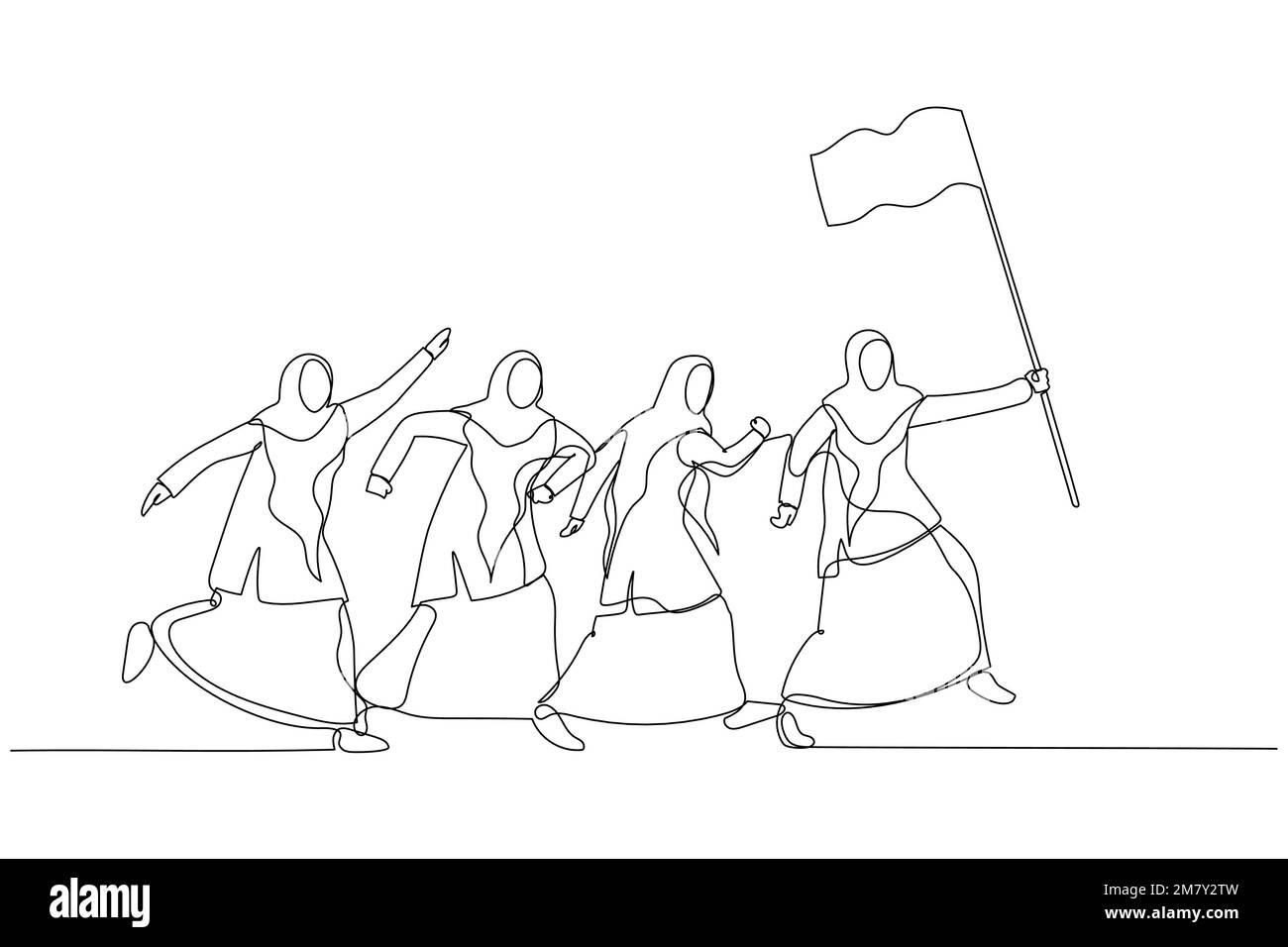 Illustration de la femme d'enterpreneur musulmane tenir le drapeau et de diriger le chemin. Design de style art simple Illustration de Vecteur